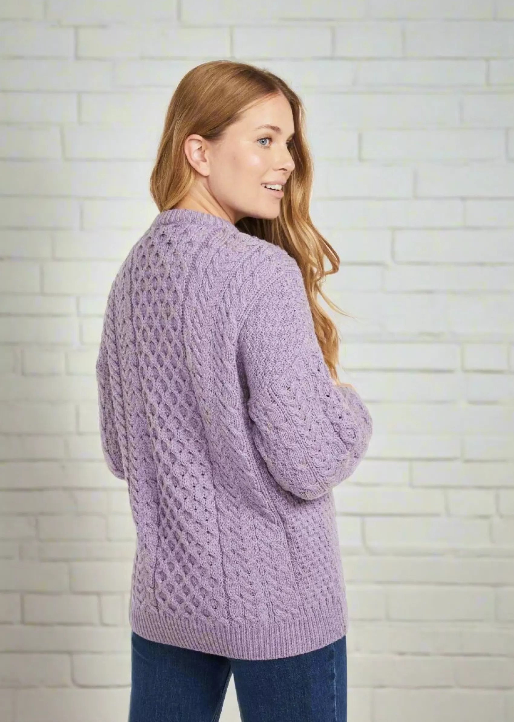 Aran Sweaters | Aran Cardigans^Aran Woollen Mills Achill Island Ladies Aran Cardigan | Lavender