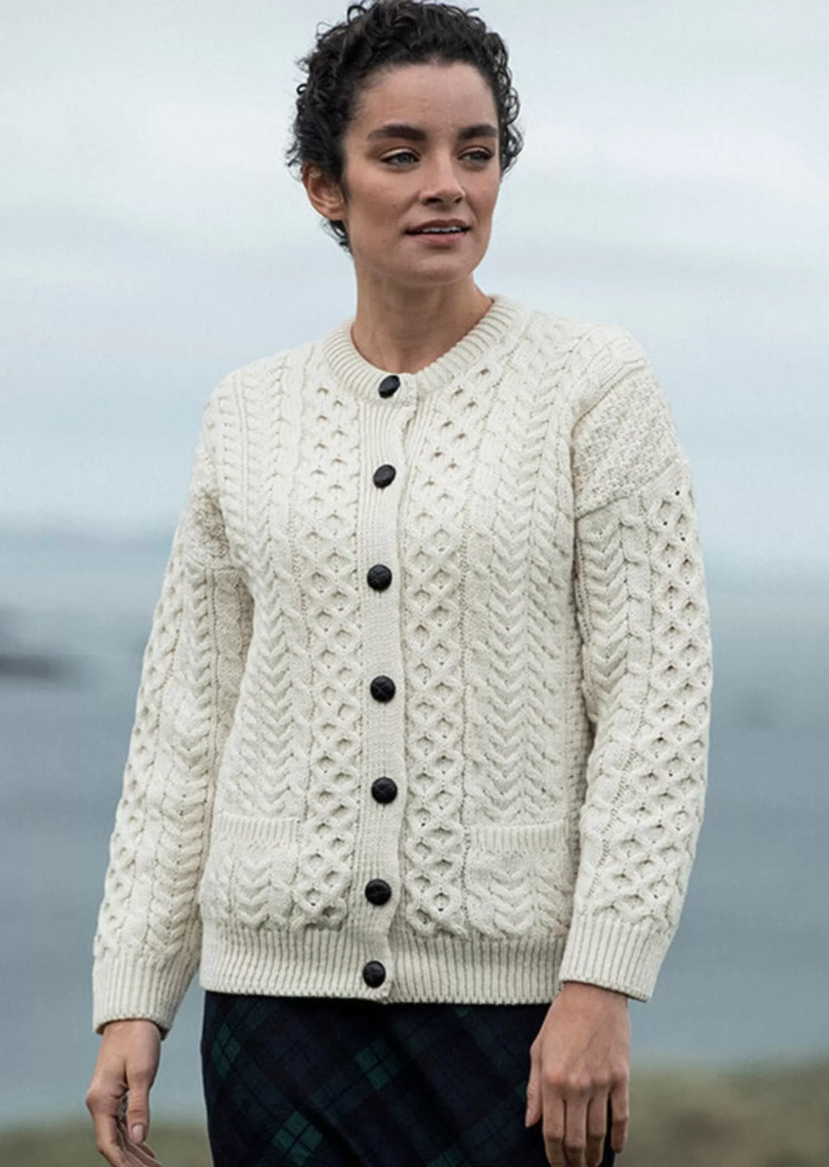 Aran Sweaters | Aran Cardigans^Aran Woollen Mills Achill Island Ladies Aran Cardigan | Natural