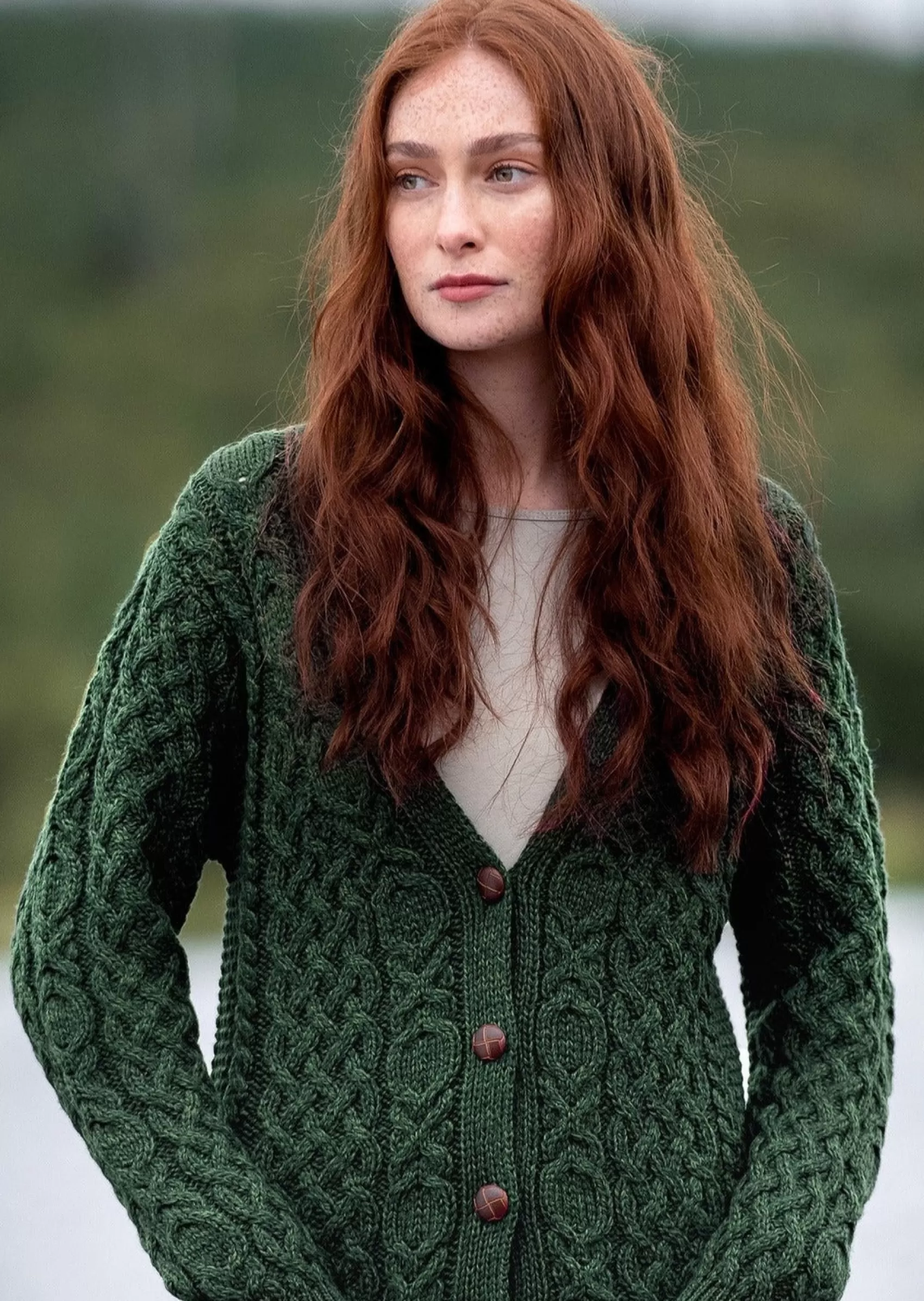 Aran Sweaters | Aran Cardigans^Aran Crafts Adare Boyfriend Aran Cardigan | Green