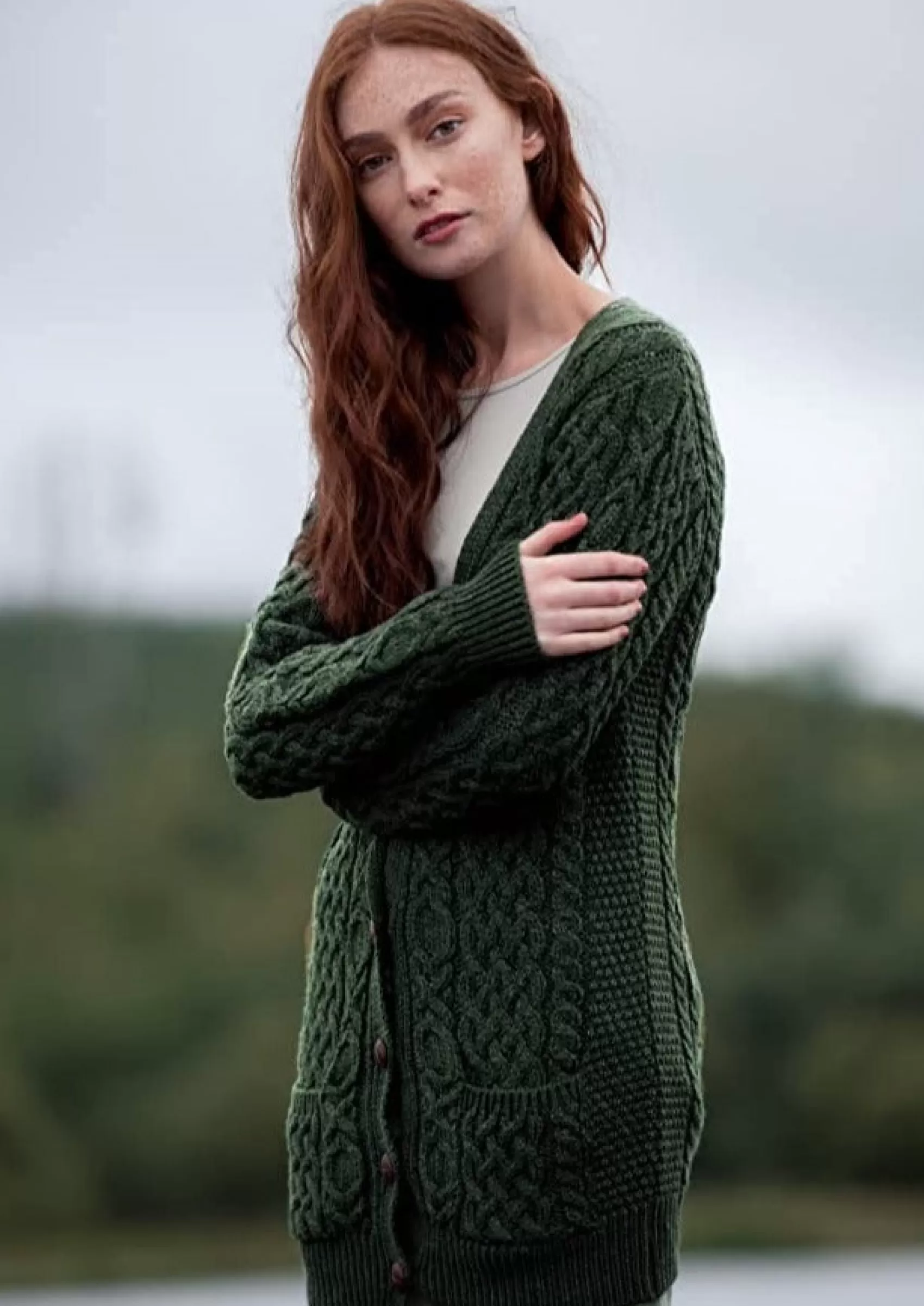 Aran Sweaters | Aran Cardigans^Aran Crafts Adare Boyfriend Aran Cardigan | Green