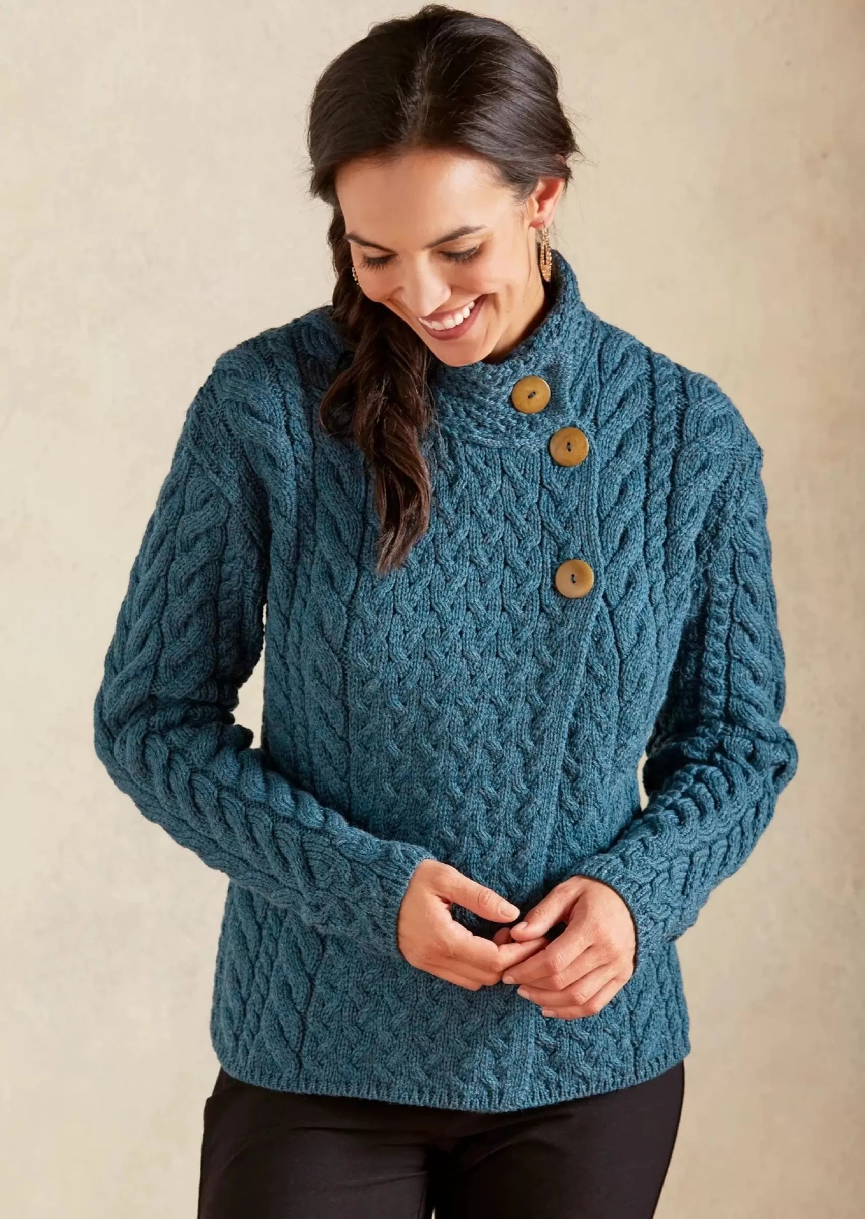 Aran Sweaters | Aran Cardigans^Aran Woollen Mills Aran 3 Buttons Trellis Cardigan | Irish Sea