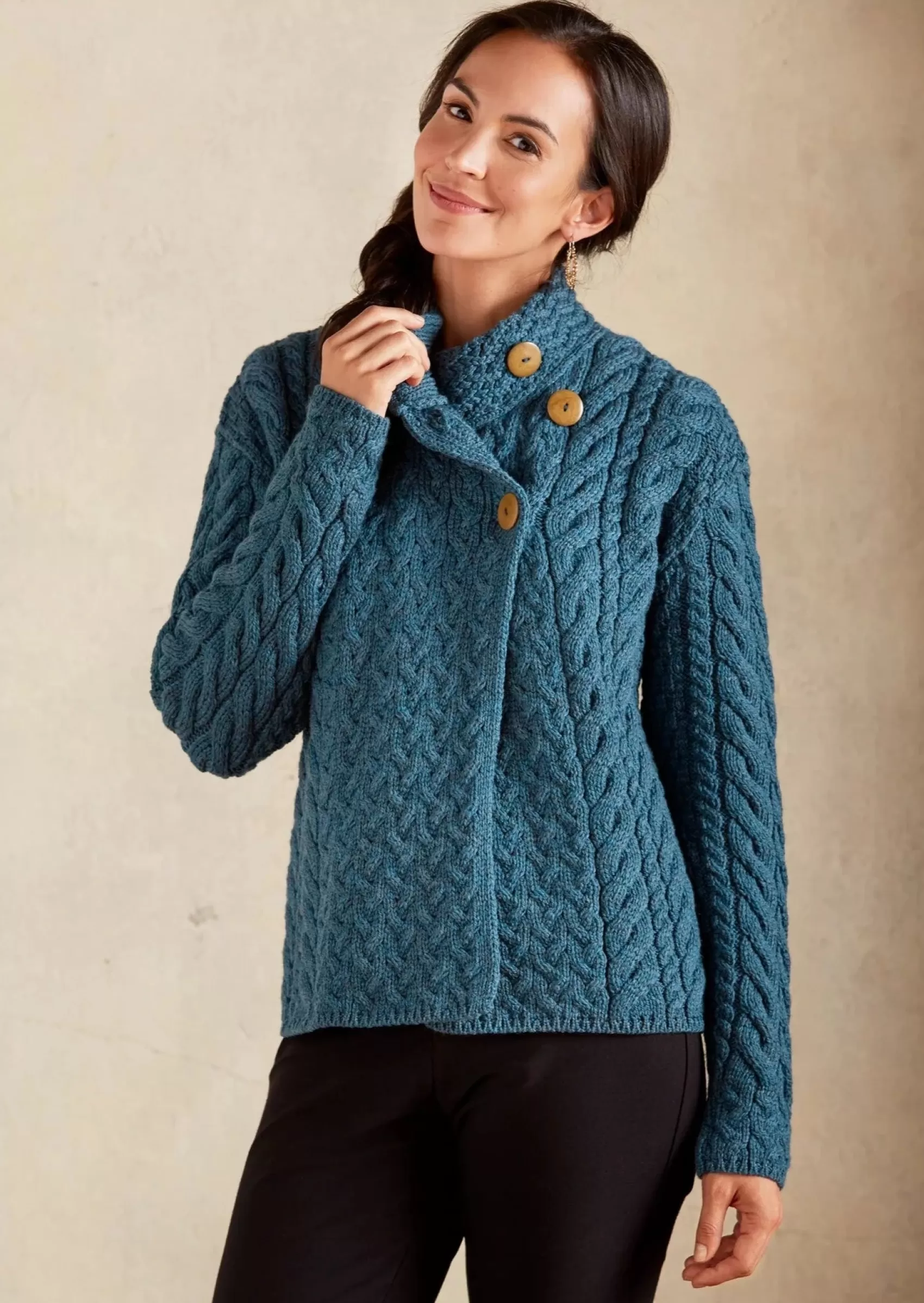 Aran Sweaters | Aran Cardigans^Aran Woollen Mills Aran 3 Buttons Trellis Cardigan | Irish Sea