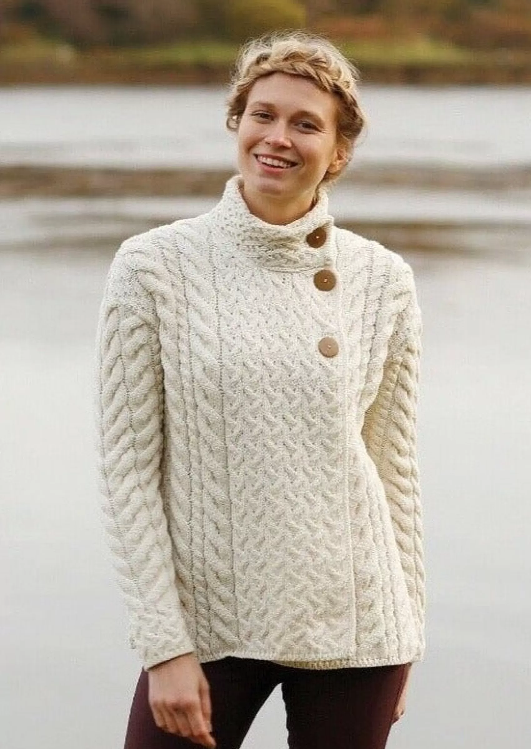 Aran Sweaters | Aran Cardigans^Aran Woollen Mills Aran 3 Buttons Trellis Cardigan | Natural