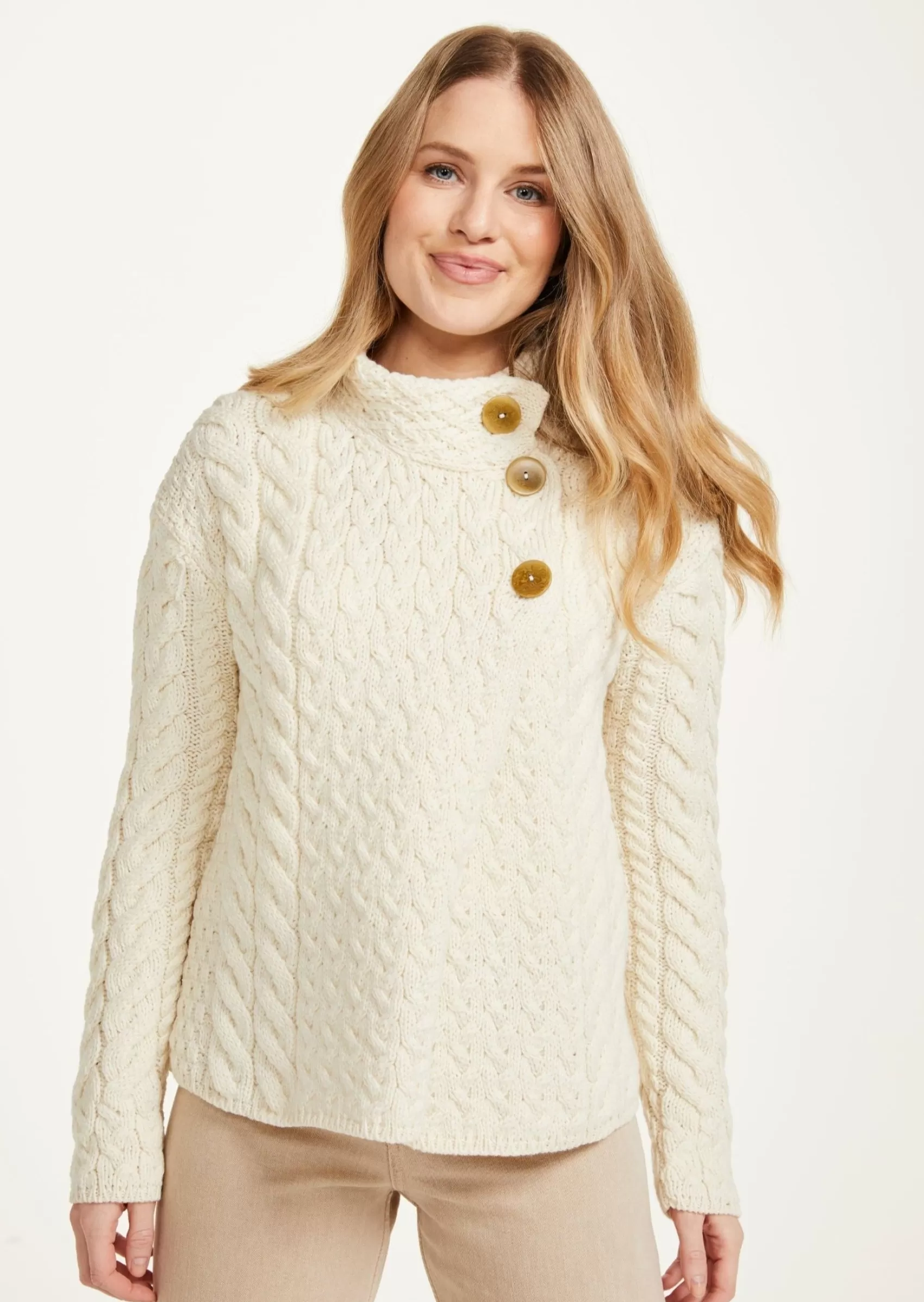 Aran Sweaters | Aran Cardigans^Aran Woollen Mills Aran 3 Buttons Trellis Cardigan | Natural