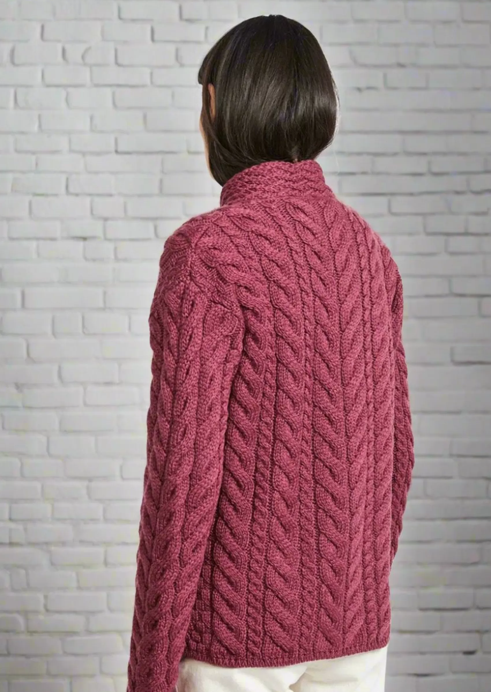 Aran Sweaters | Aran Cardigans^Aran Woollen Mills Aran 3 Buttons Trellis Cardigan | Raspberry