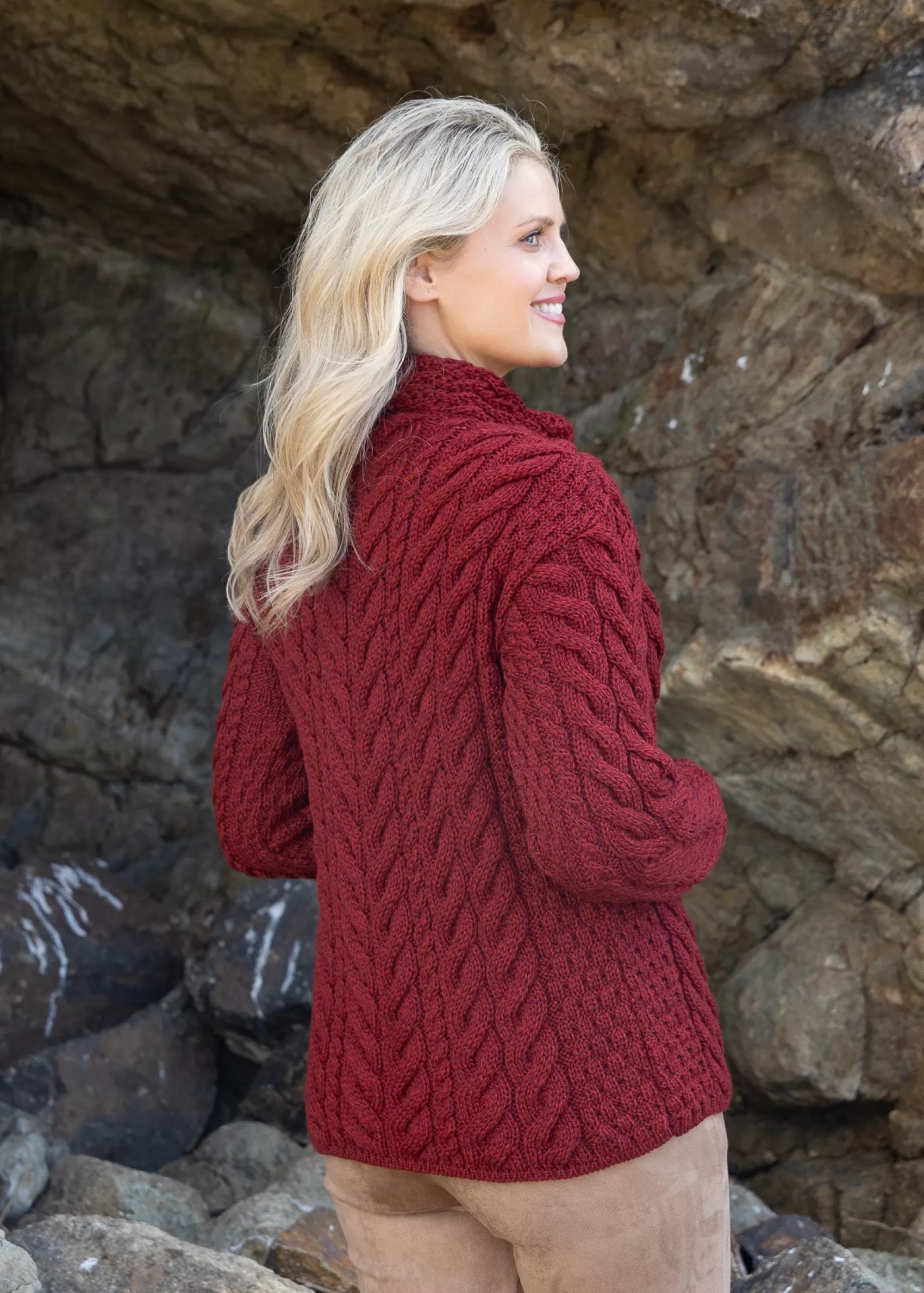 Aran Sweaters | Aran Cardigans^Aran Woollen Mills Aran 3 Buttons Trellis Cardigan | Red