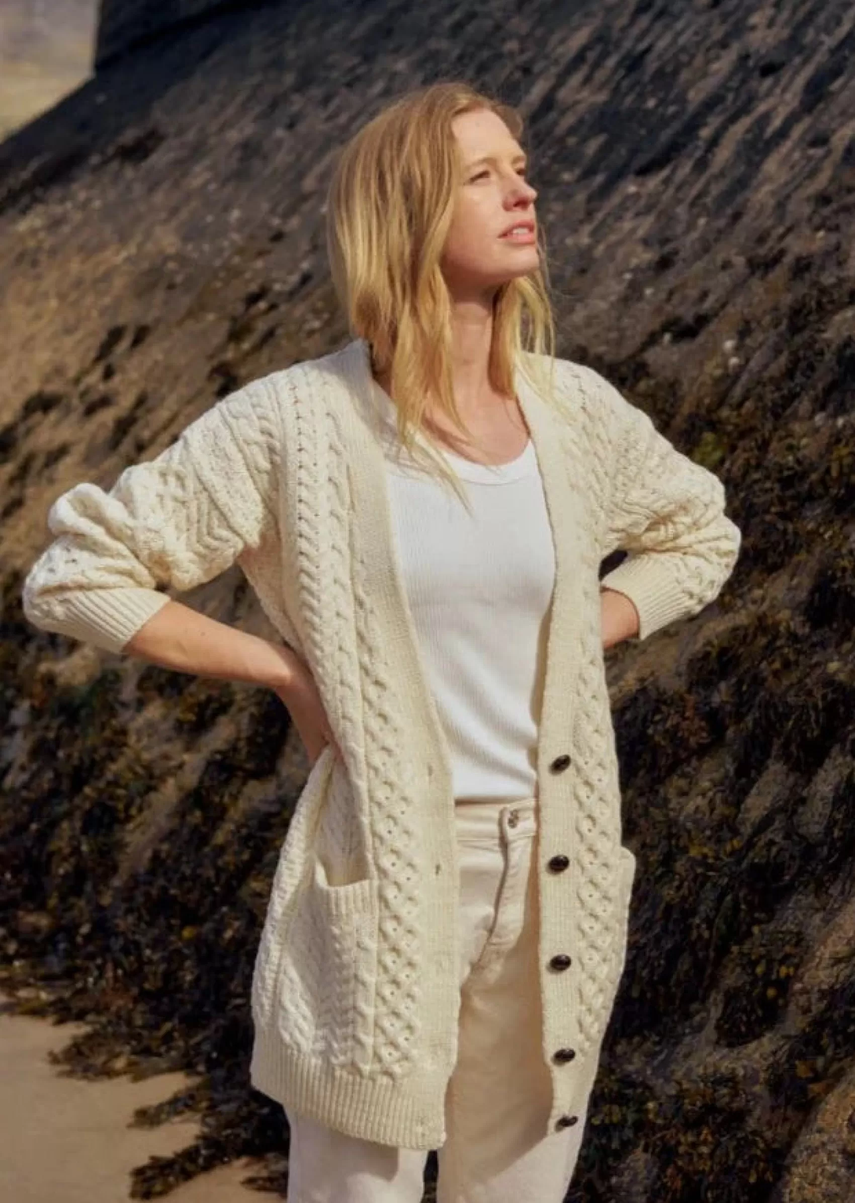 Aran Sweaters | Aran Cardigans^Aran Woollen Mills Aran Boyfriend Cardigan | Natural