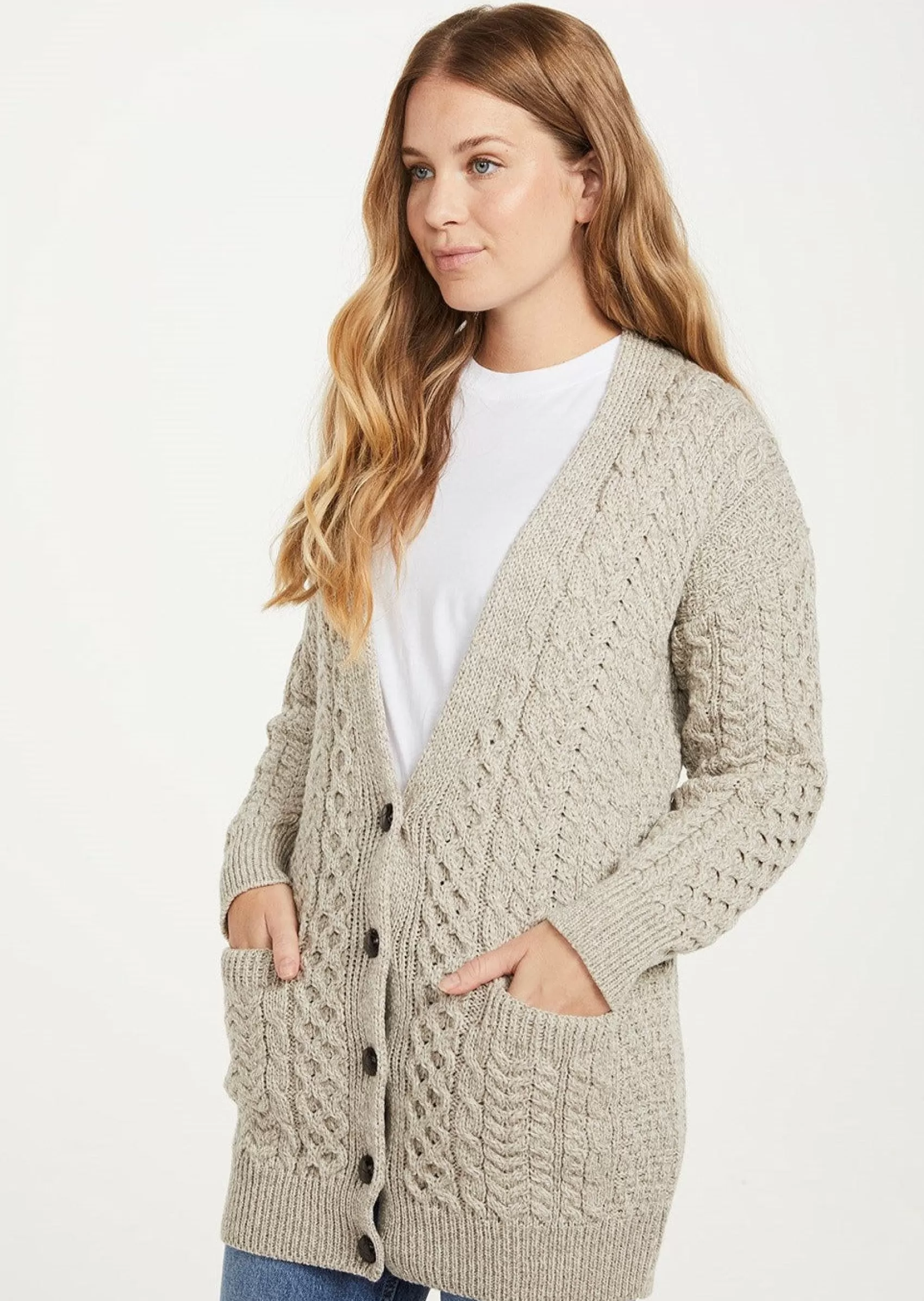 Aran Sweaters | Aran Cardigans^Aran Woollen Mills Aran Boyfriend Cardigan | Oatmeal