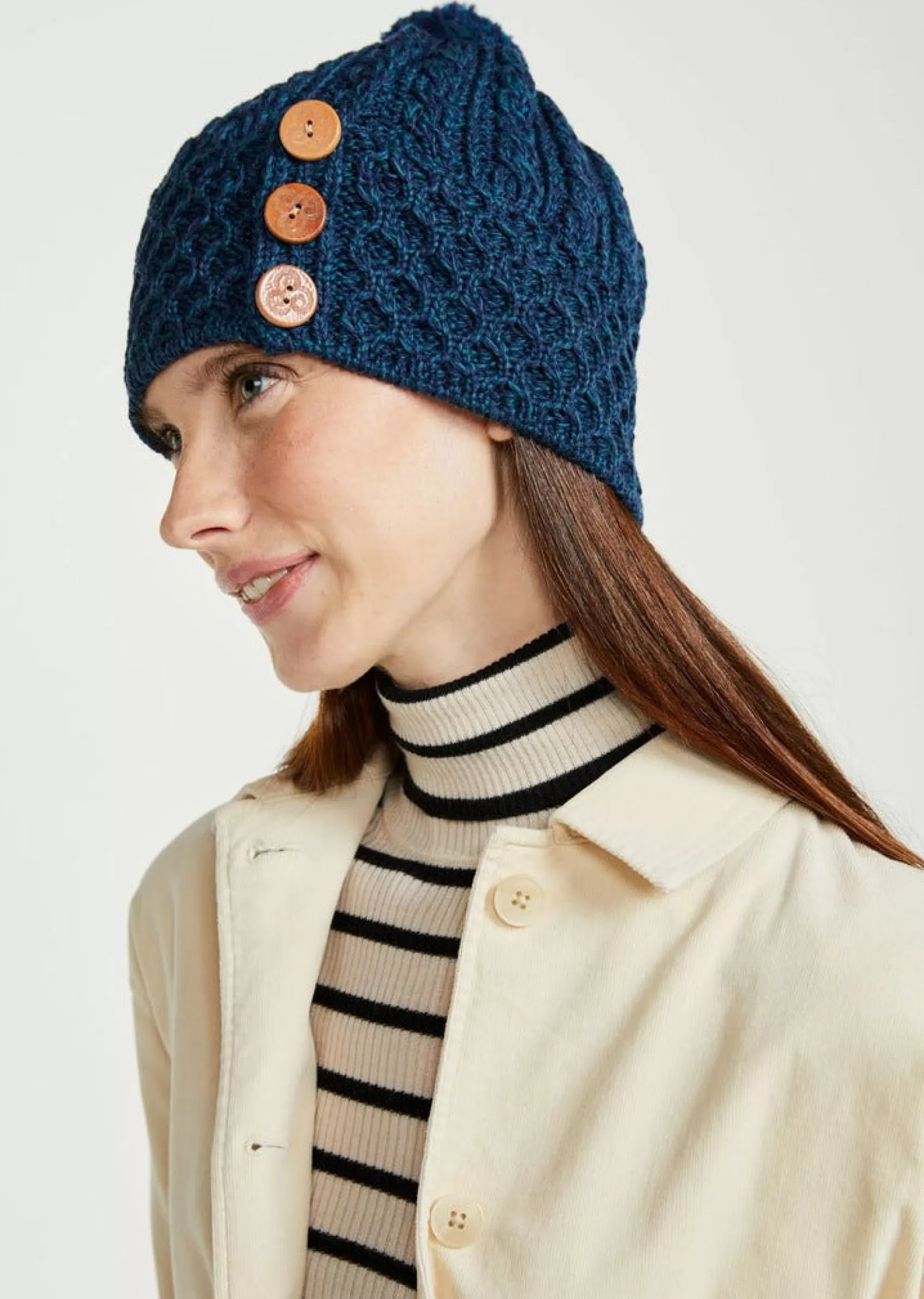 Hats & Caps^Aran Woollen Mills Aran Button Hat | Atlantic