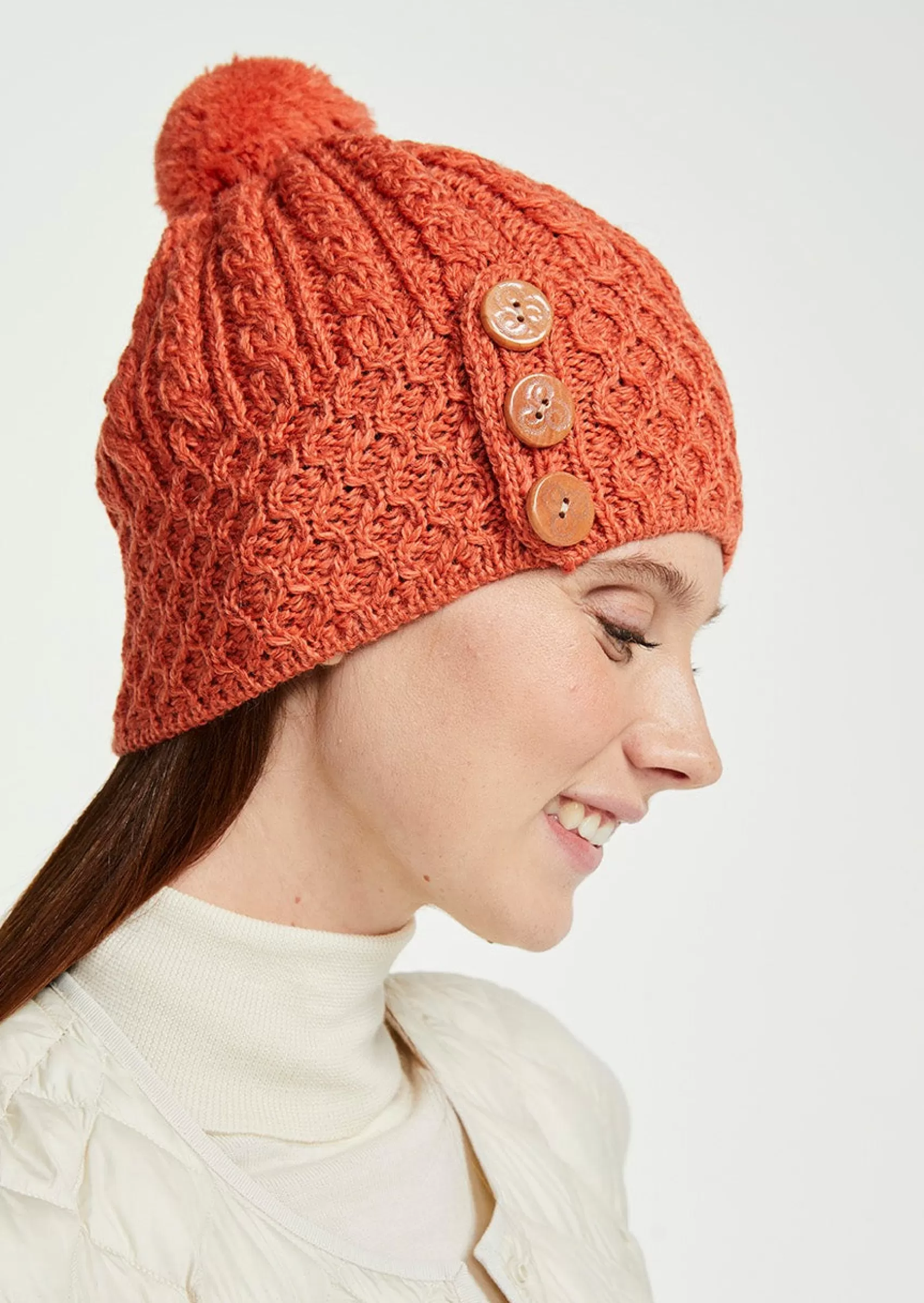 Hats & Caps^Aran Woollen Mills Aran Button Hat | Autumn Leaves