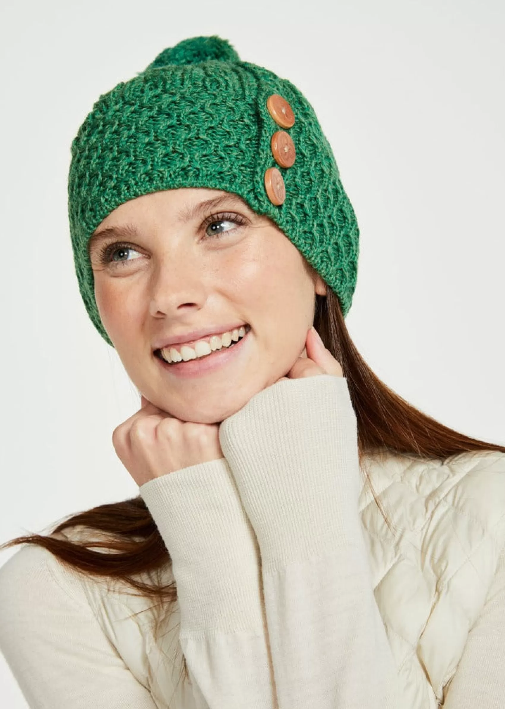 Hats & Caps^Aran Woollen Mills Aran Button Hat | Green