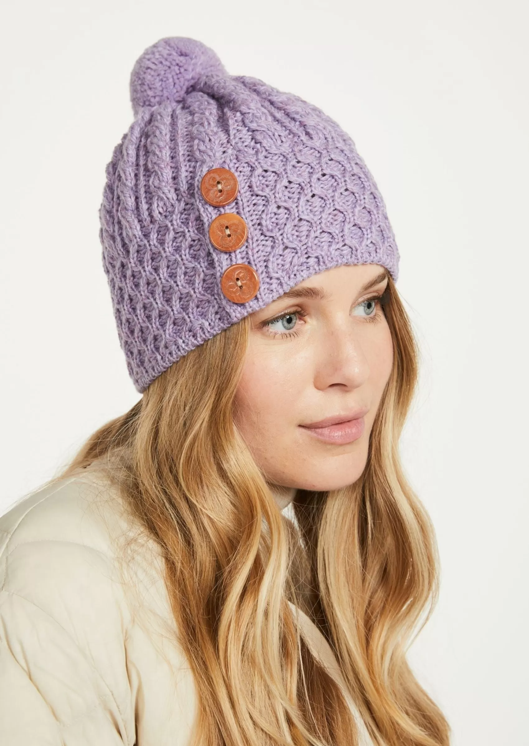 Hats & Caps^Aran Woollen Mills Aran Button Hat | Lavender