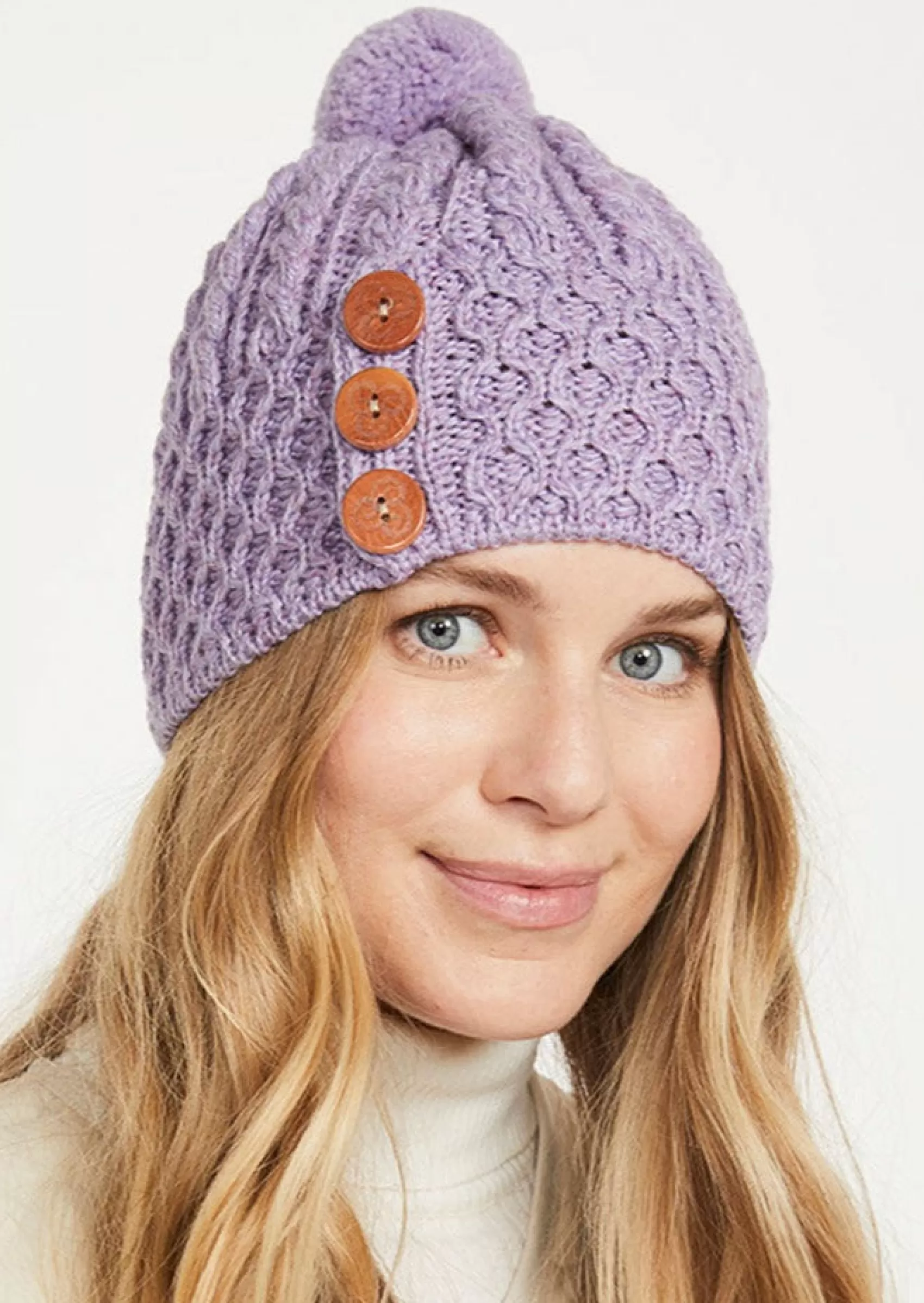 Hats & Caps^Aran Woollen Mills Aran Button Hat | Lavender