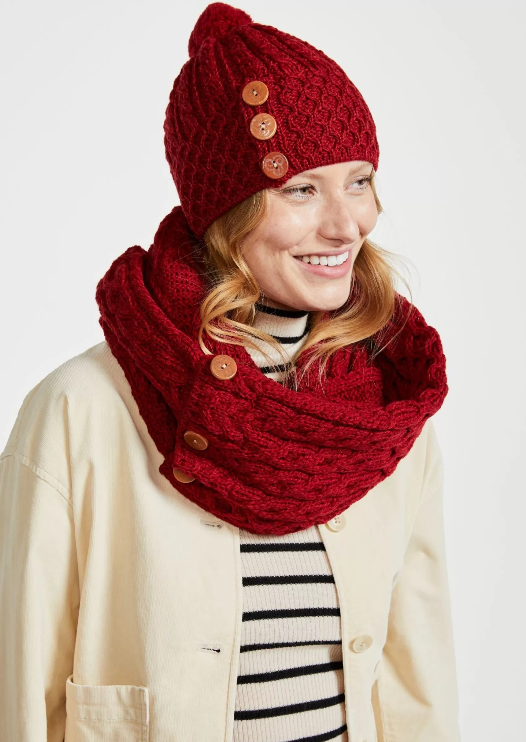 Hats & Caps^Aran Woollen Mills Aran Button Hat | Red