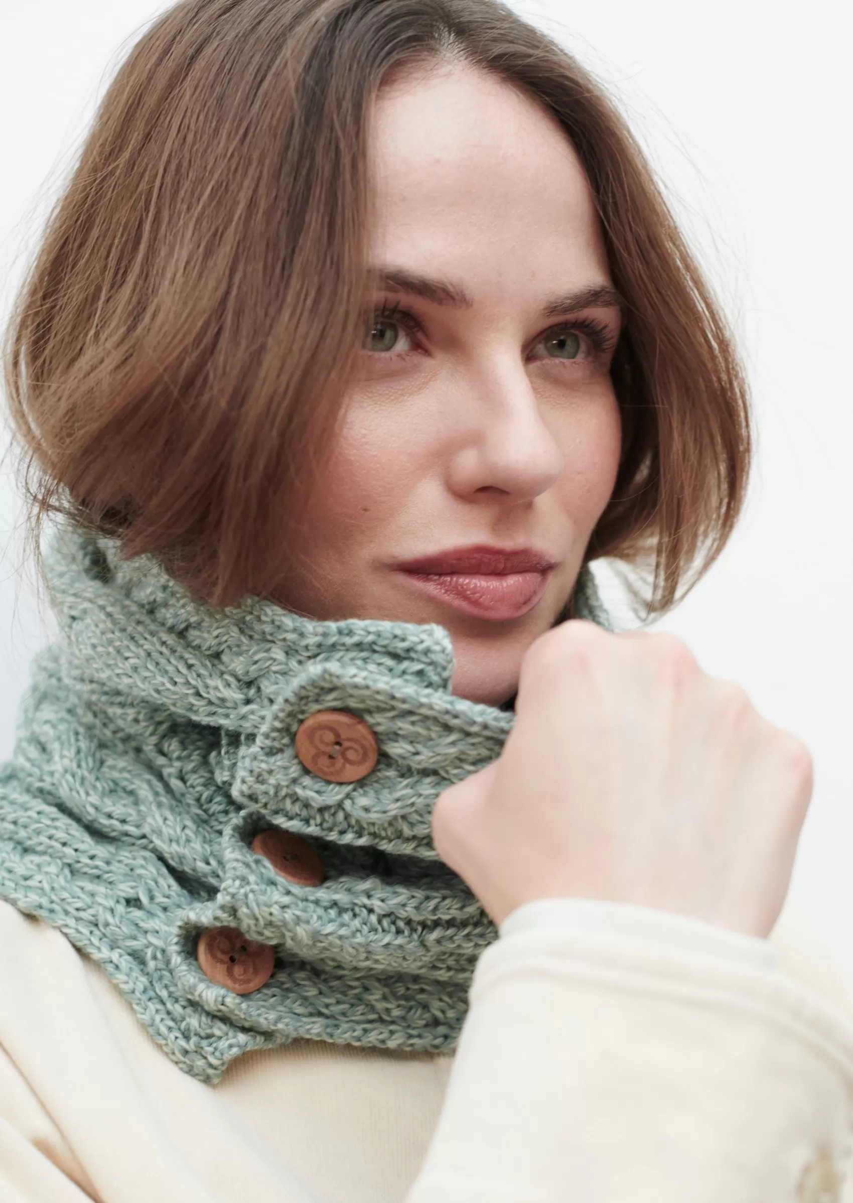 Scarves^Aran Woollen Mills Aran Button Scarf | Mint