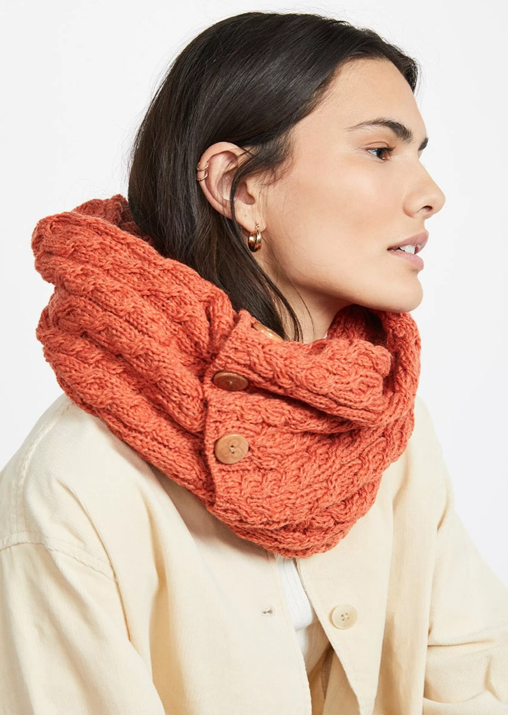 Scarves^Aran Woollen Mills Aran Buttoned Snood | Autumn Leaves