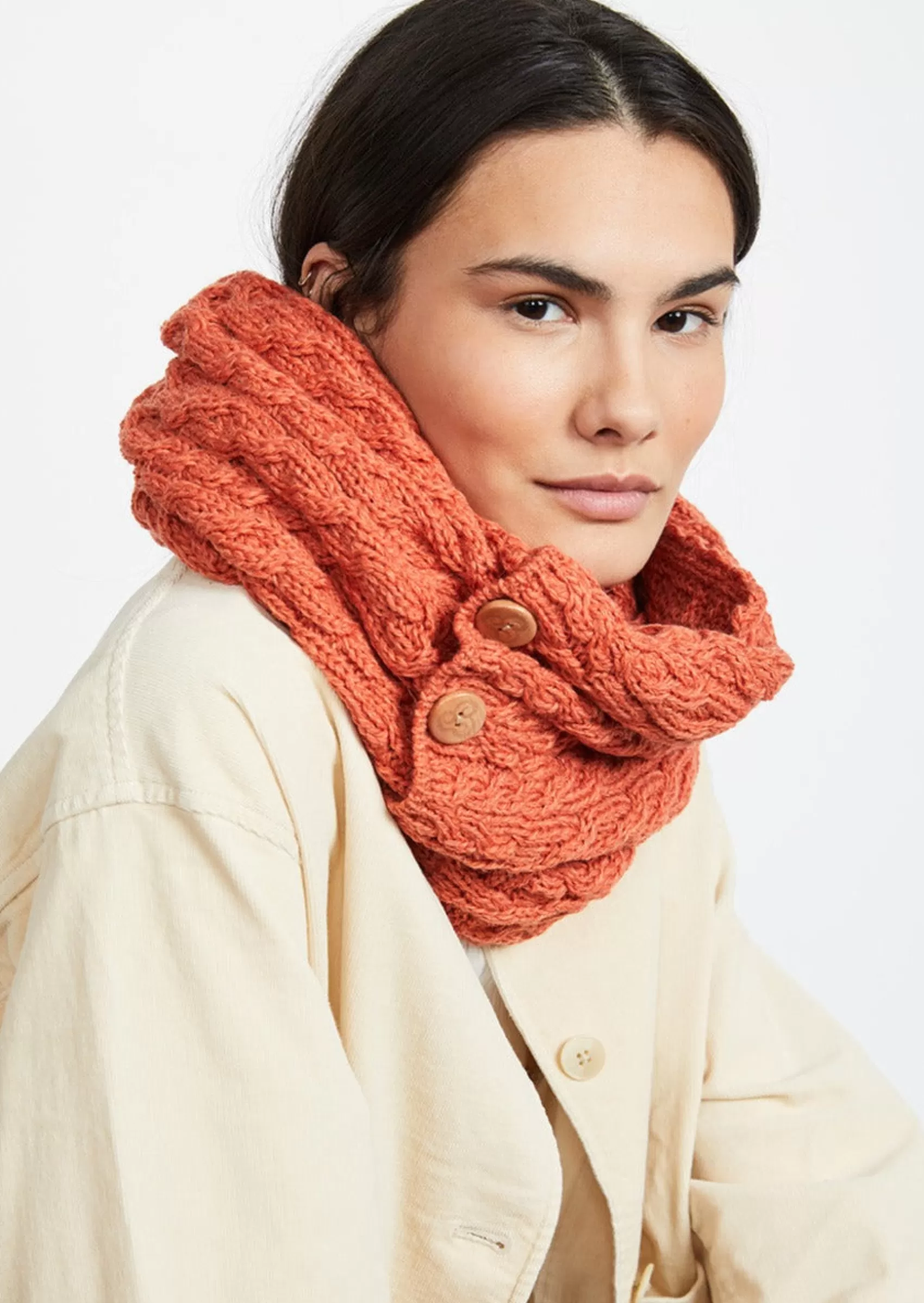 Scarves^Aran Woollen Mills Aran Buttoned Snood | Autumn Leaves