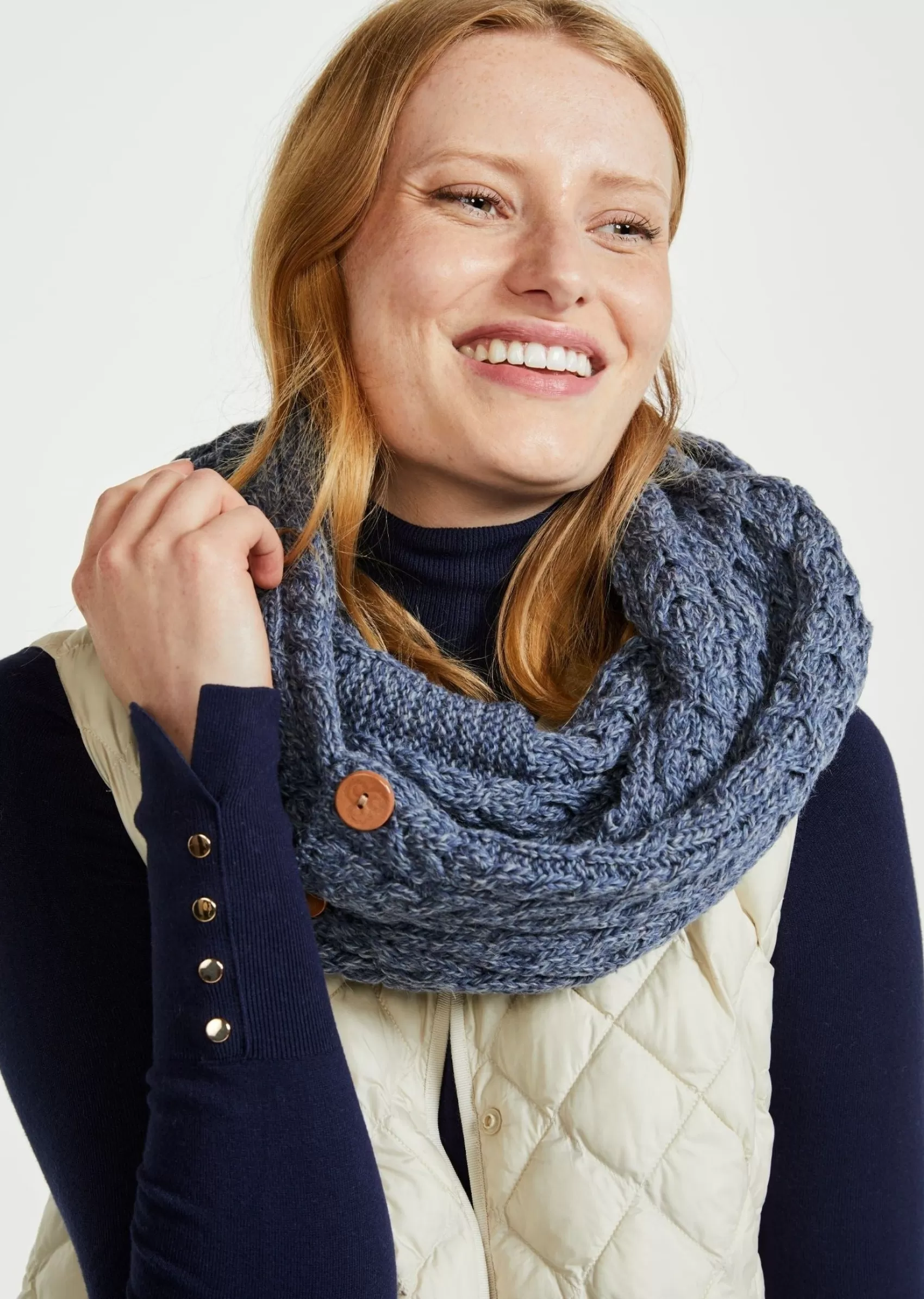 Scarves^Aran Woollen Mills Aran Buttoned Snood | Denim