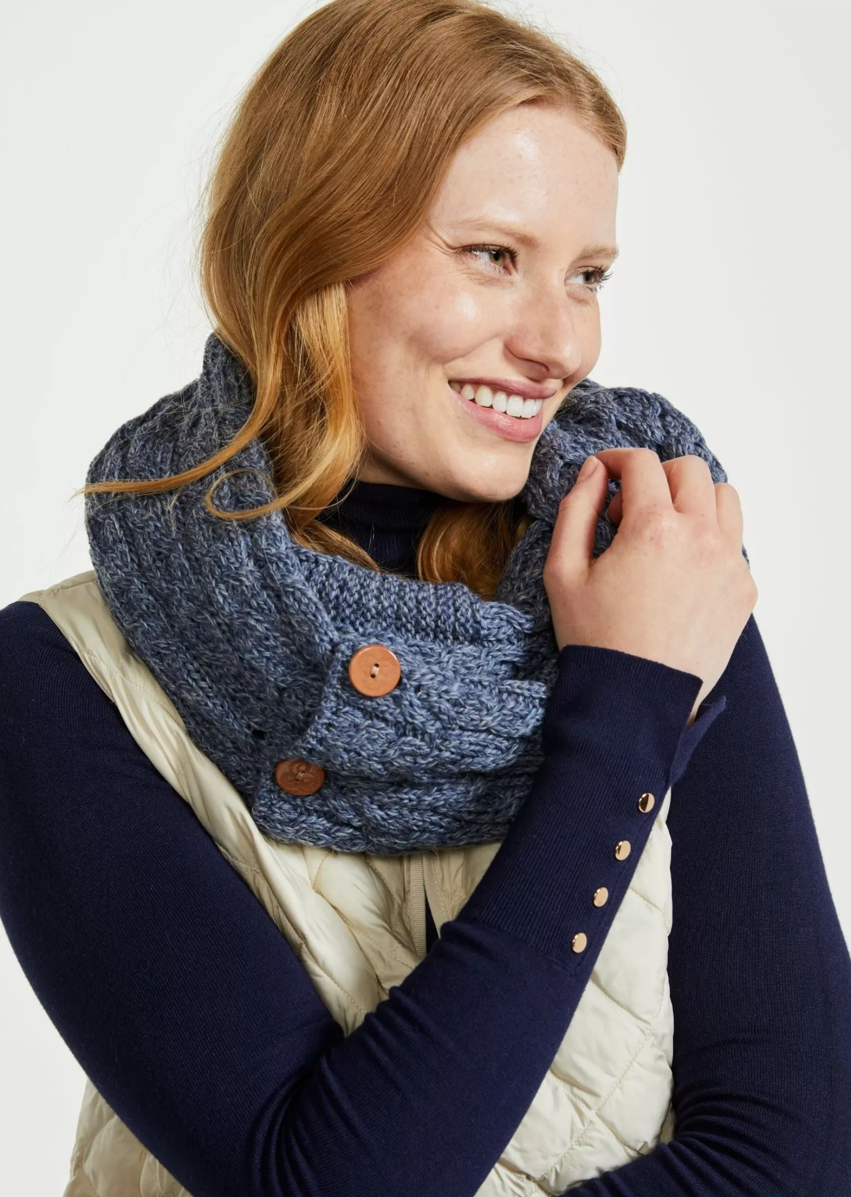 Scarves^Aran Woollen Mills Aran Buttoned Snood | Denim