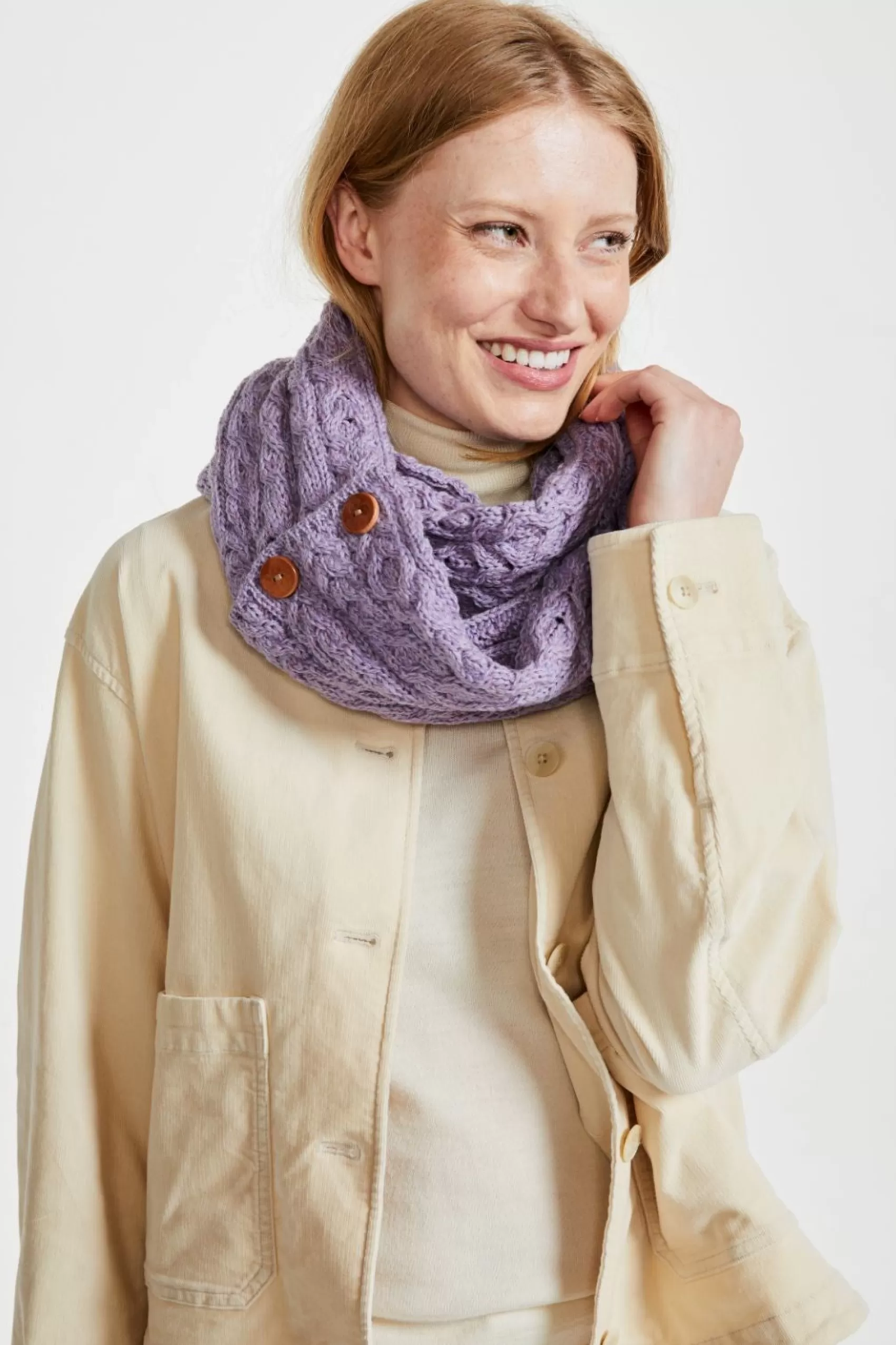 Scarves^Aran Woollen Mills Aran Buttoned Snood | Lavender