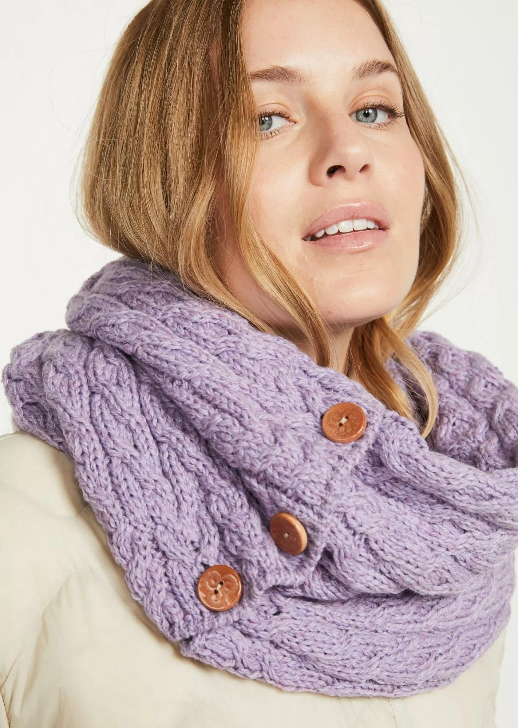 Scarves^Aran Woollen Mills Aran Buttoned Snood | Lavender