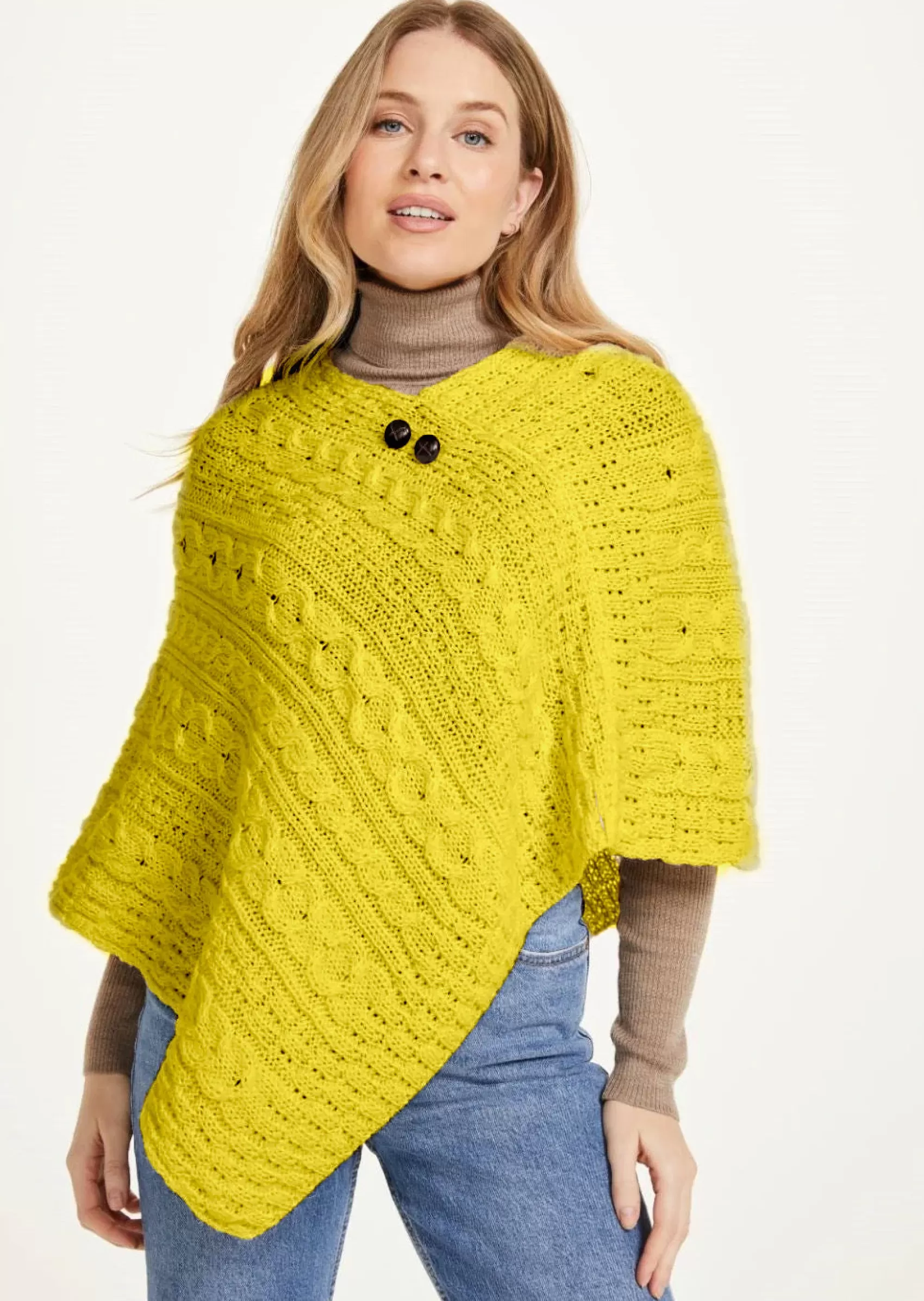 Aran Sweaters | Ponchos / Capes / Shawls^Aran Woollen Mills Aran Cable Knit Poncho | Mustard