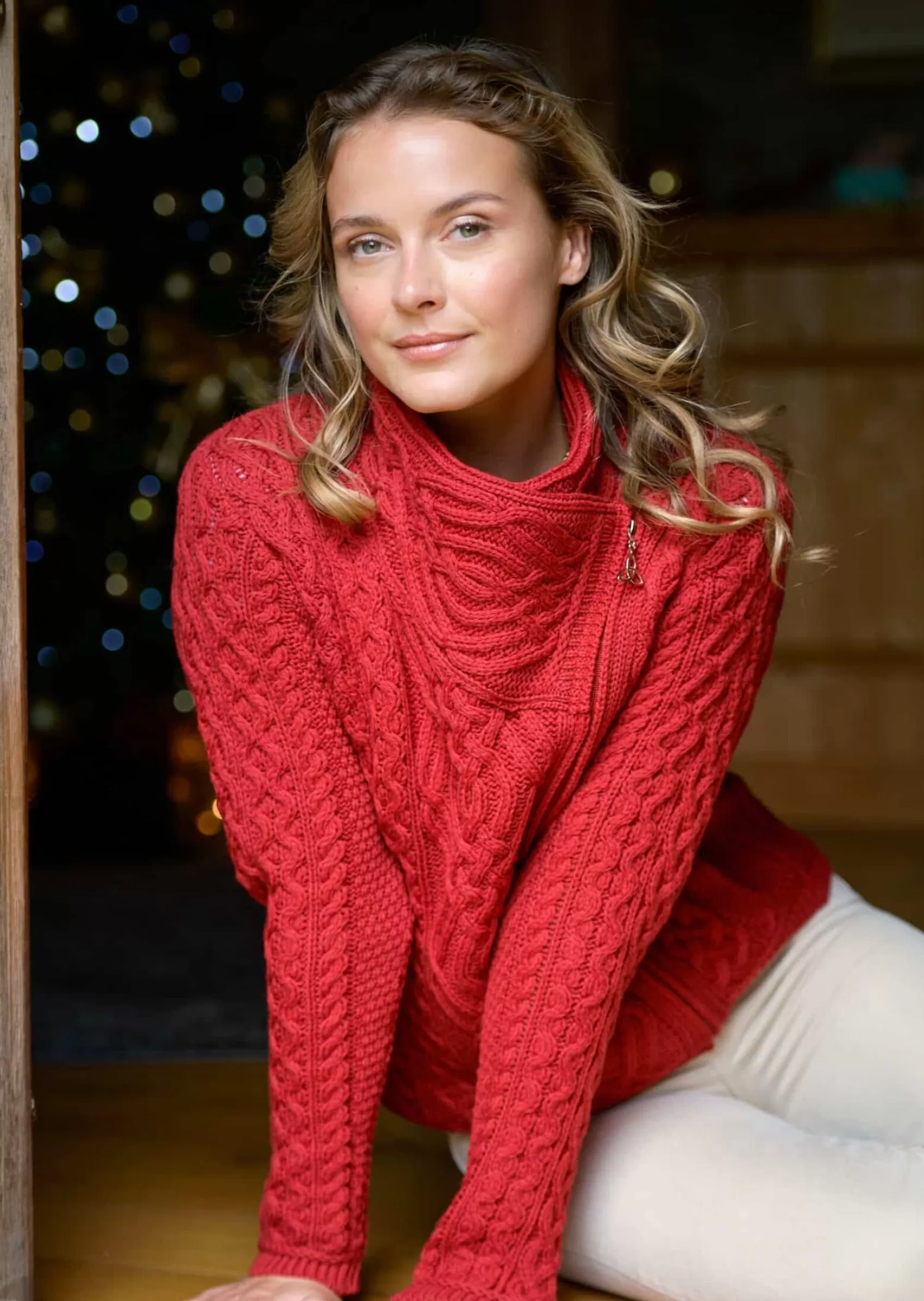 Aran Sweaters | Aran Cardigans^Aran Crafts Aran Cable Knit Side Zip Jacket | Red