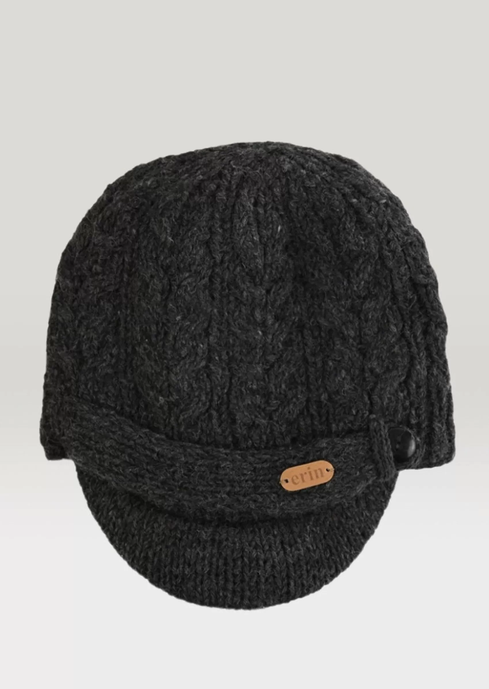 Hats & Caps^Erin Knitwear Aran Cable Peak Hat | Charcoal