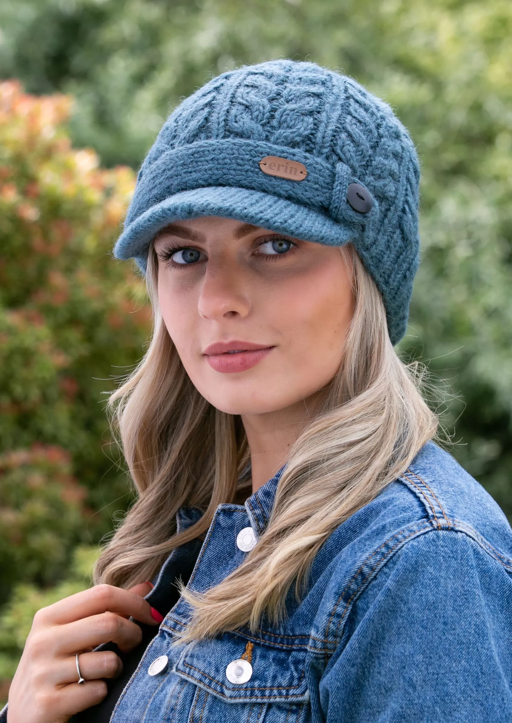 Hats & Caps^Erin Knitwear Aran Cable Peak Hat | Denim