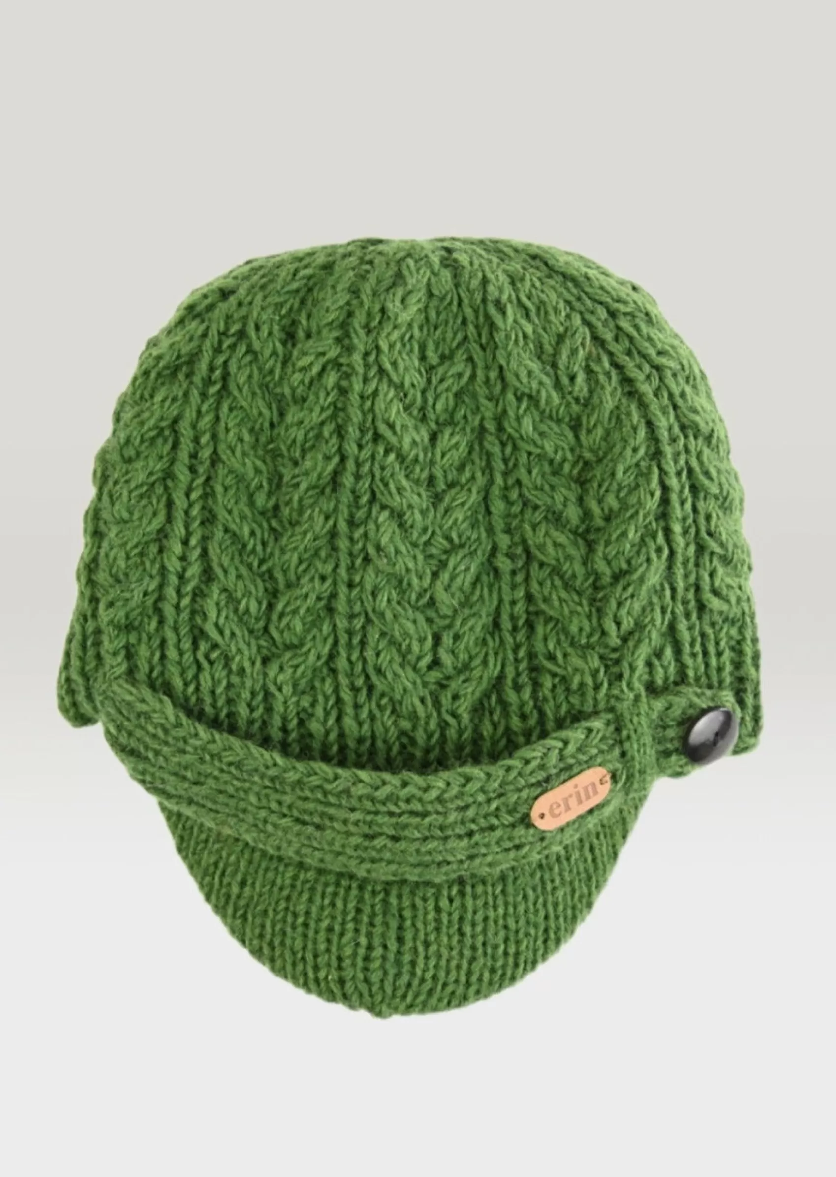 Hats & Caps^Erin Knitwear Aran Cable Peak Hat | Green