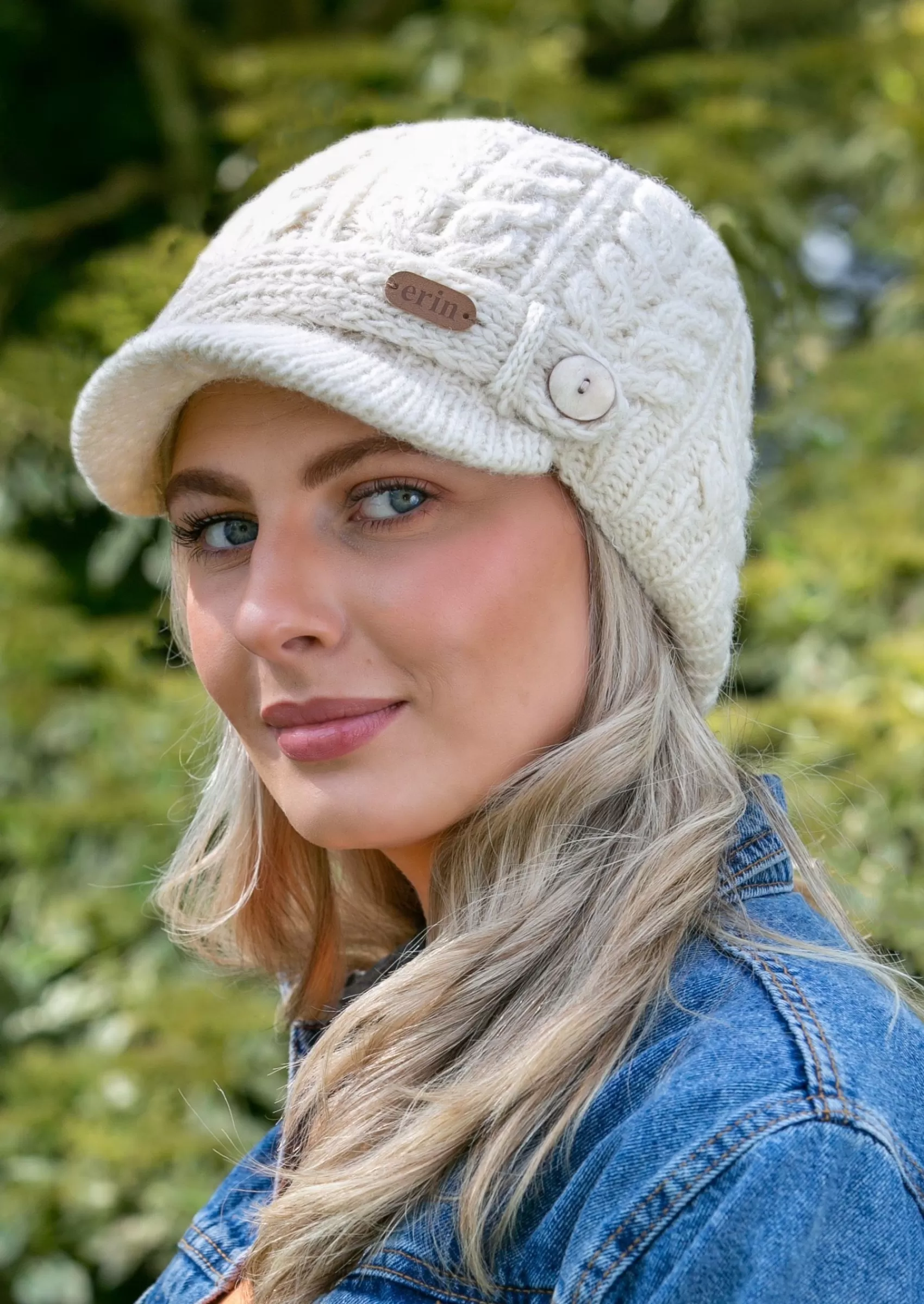 Hats & Caps^Erin Knitwear Aran Cable Peak Hat | Natural