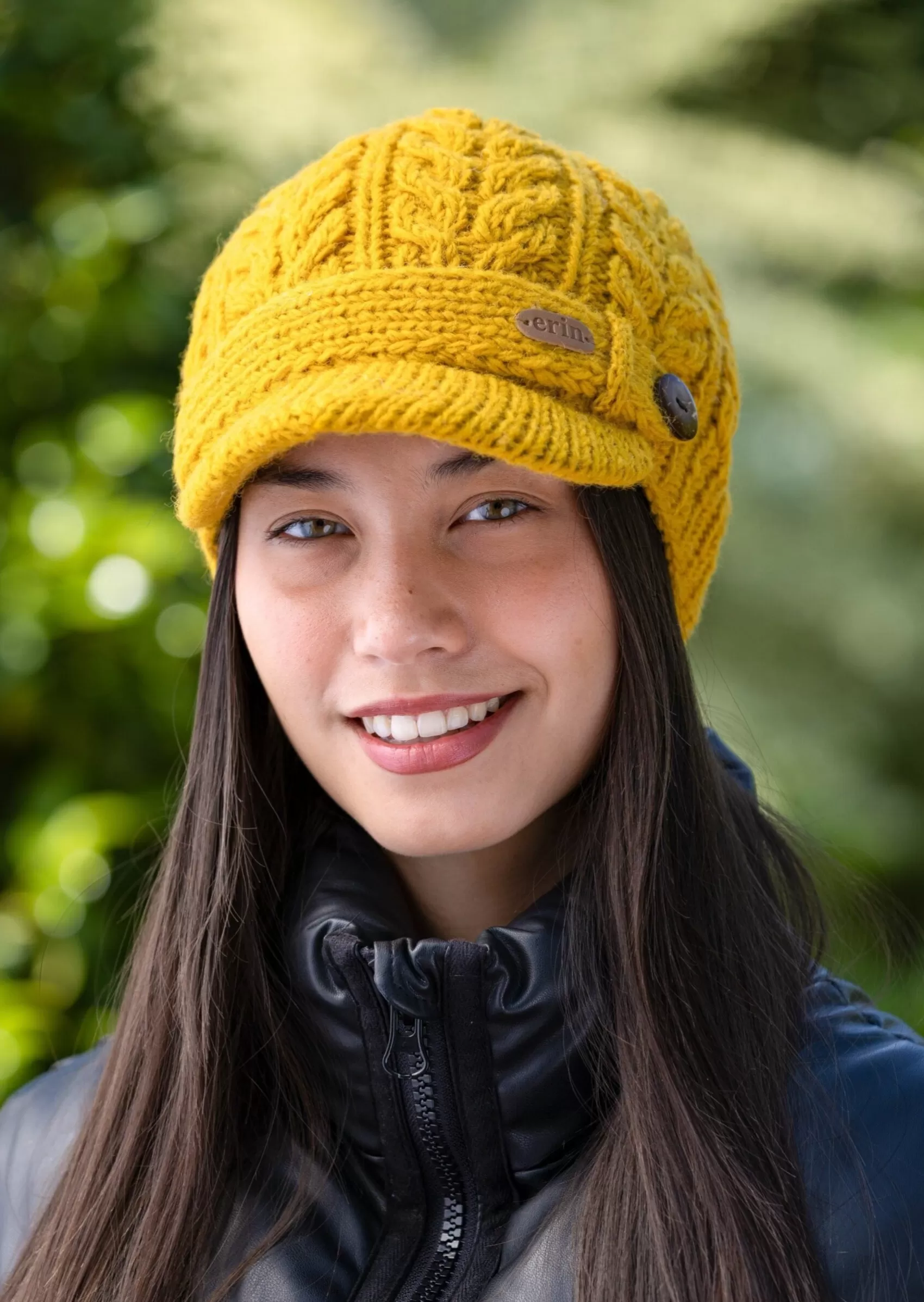 Hats & Caps^Erin Knitwear Aran Cable Peak Hat | Sunflower