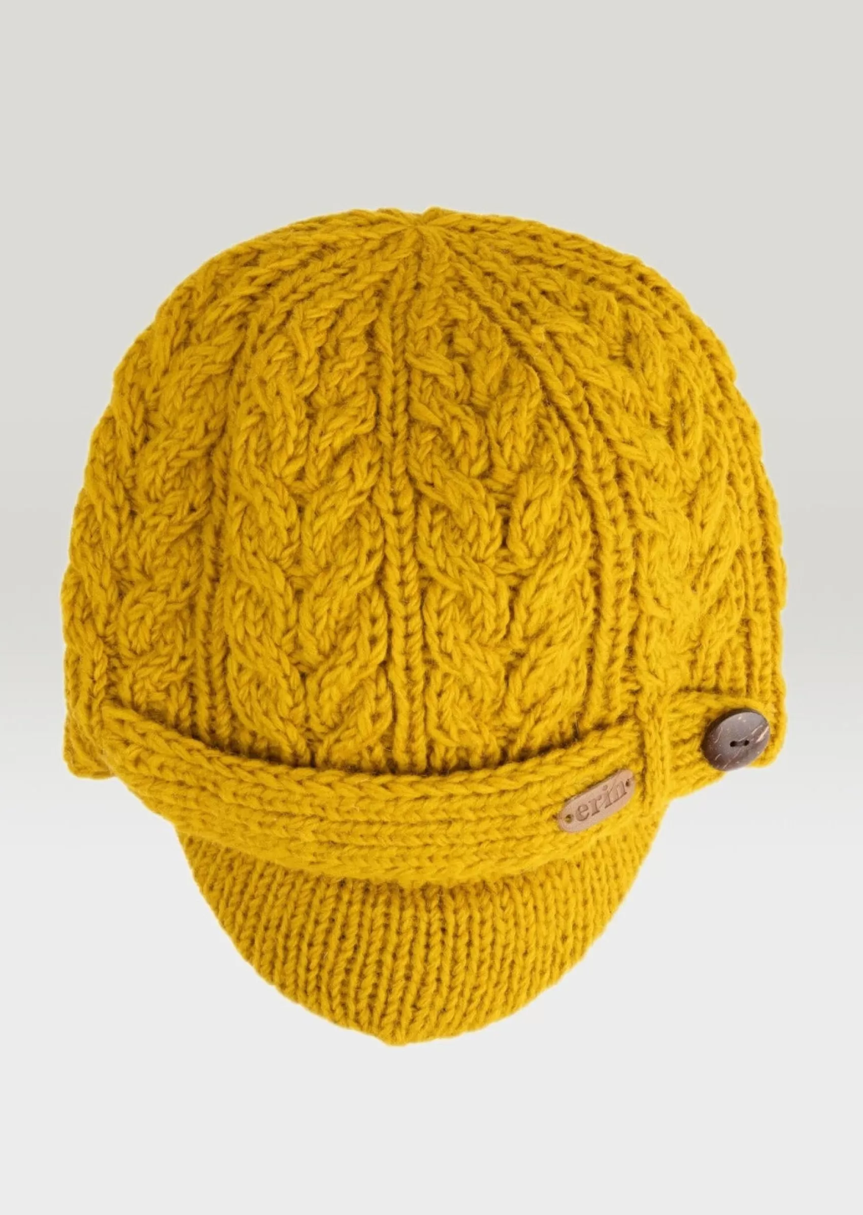 Hats & Caps^Erin Knitwear Aran Cable Peak Hat | Sunflower