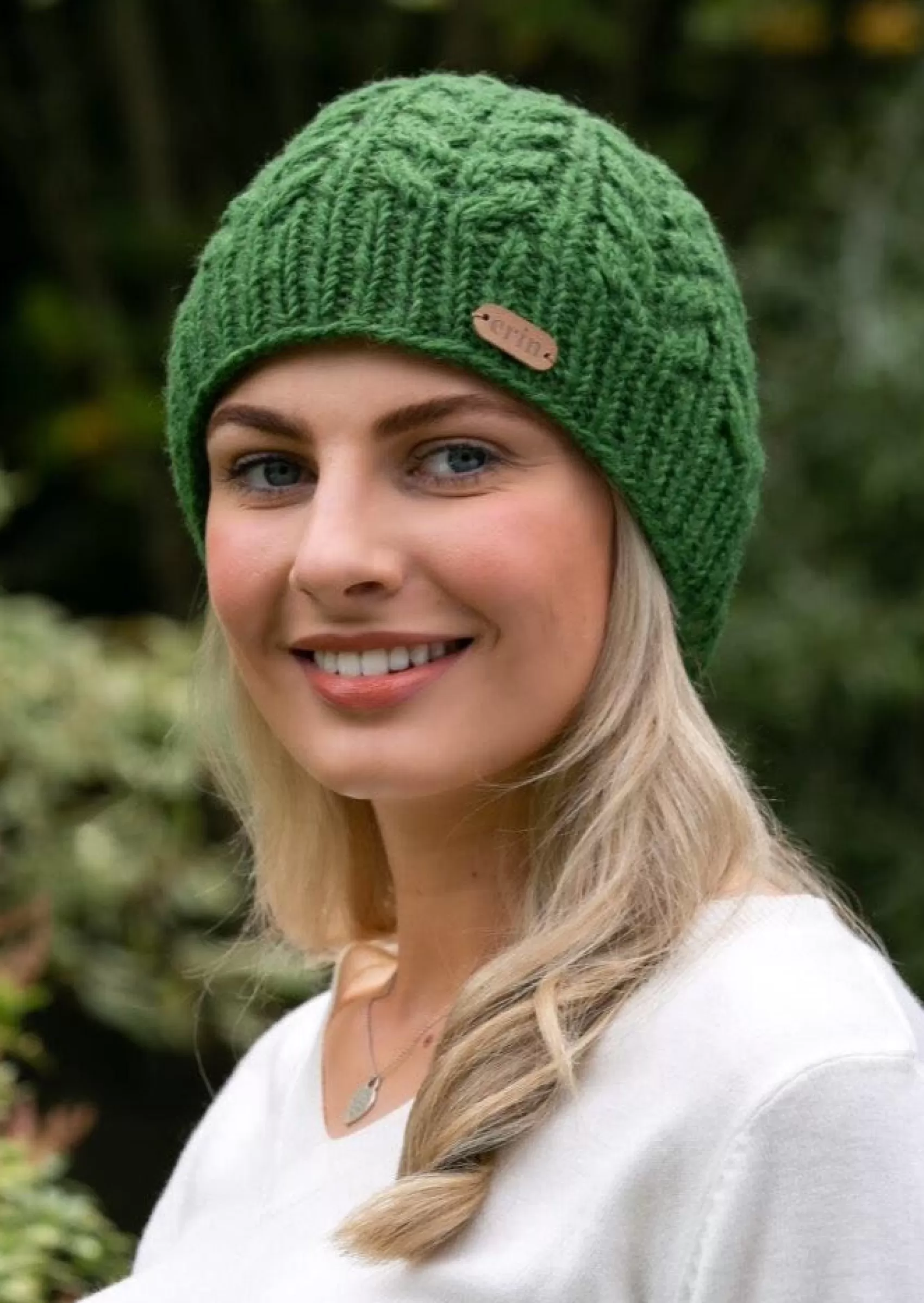 Hats & Caps^Erin Knitwear Aran Cable Pullon Hat | Green