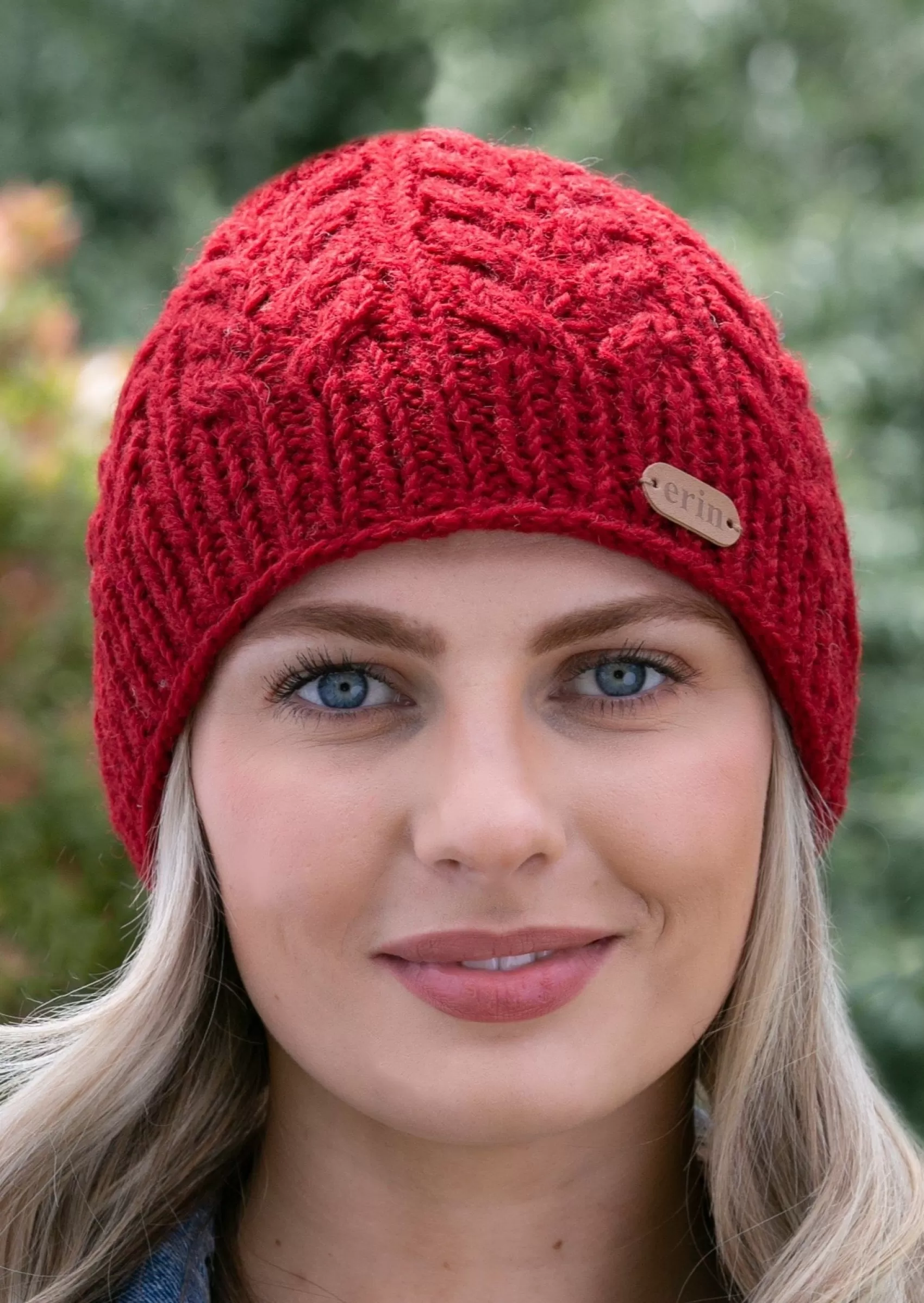 Hats & Caps^Erin Knitwear Aran Cable Pullon Hat | Red