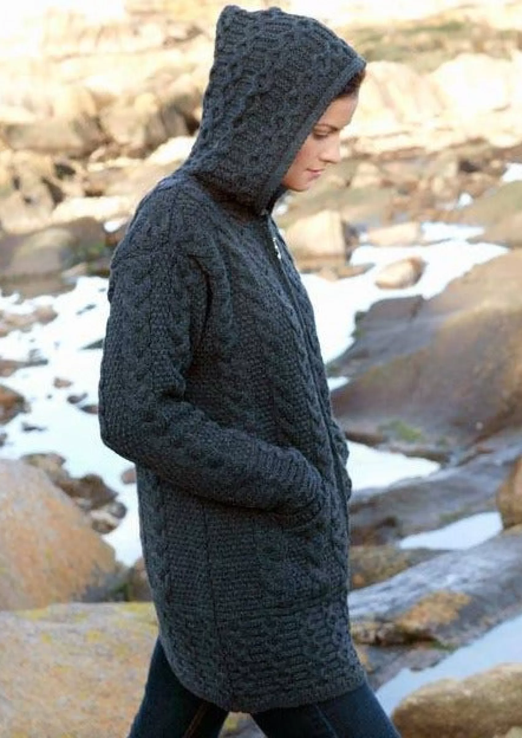 Aran Sweaters | Aran Cardigans^Aran Crafts Aran Cardigan With Celtic Knot Zipper | Charcoal