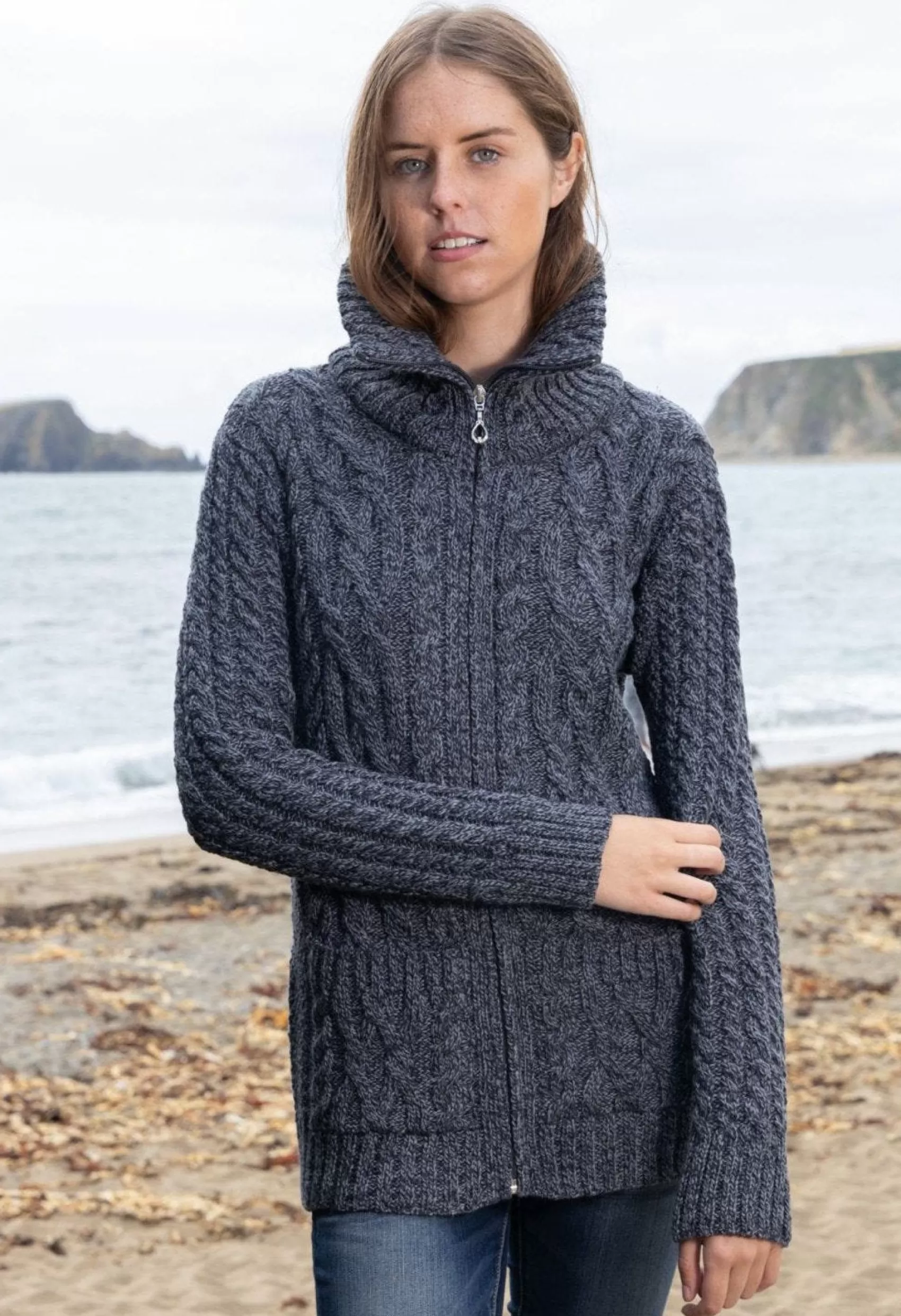 Aran Sweaters | Aran Cardigans^Original Aran Company Aran Claddagh Zip Cardigan | Slate