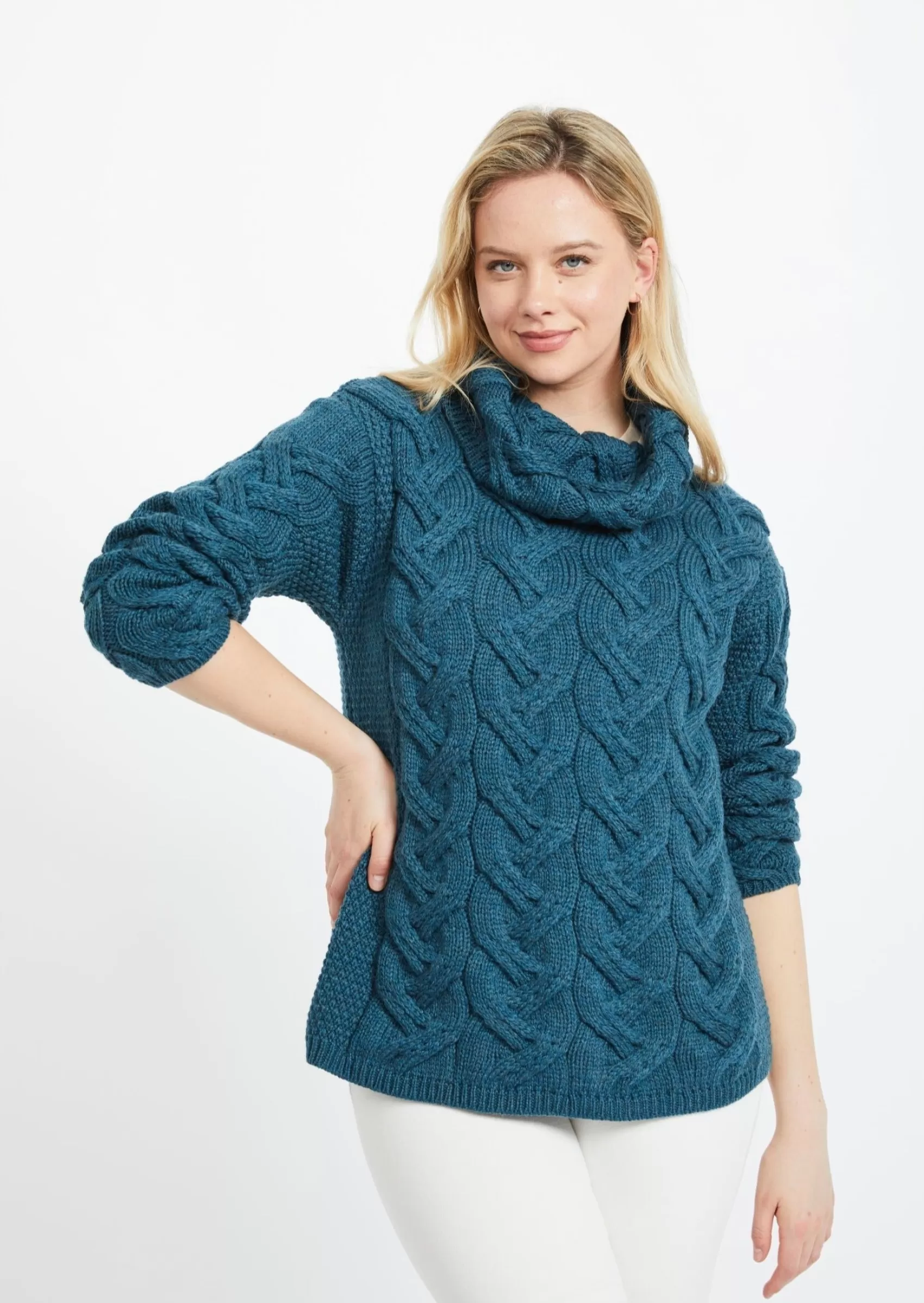 Aran Sweaters^Aran Woollen Mills Aran Cowl Neck Chunky Sweater | Irish Sea