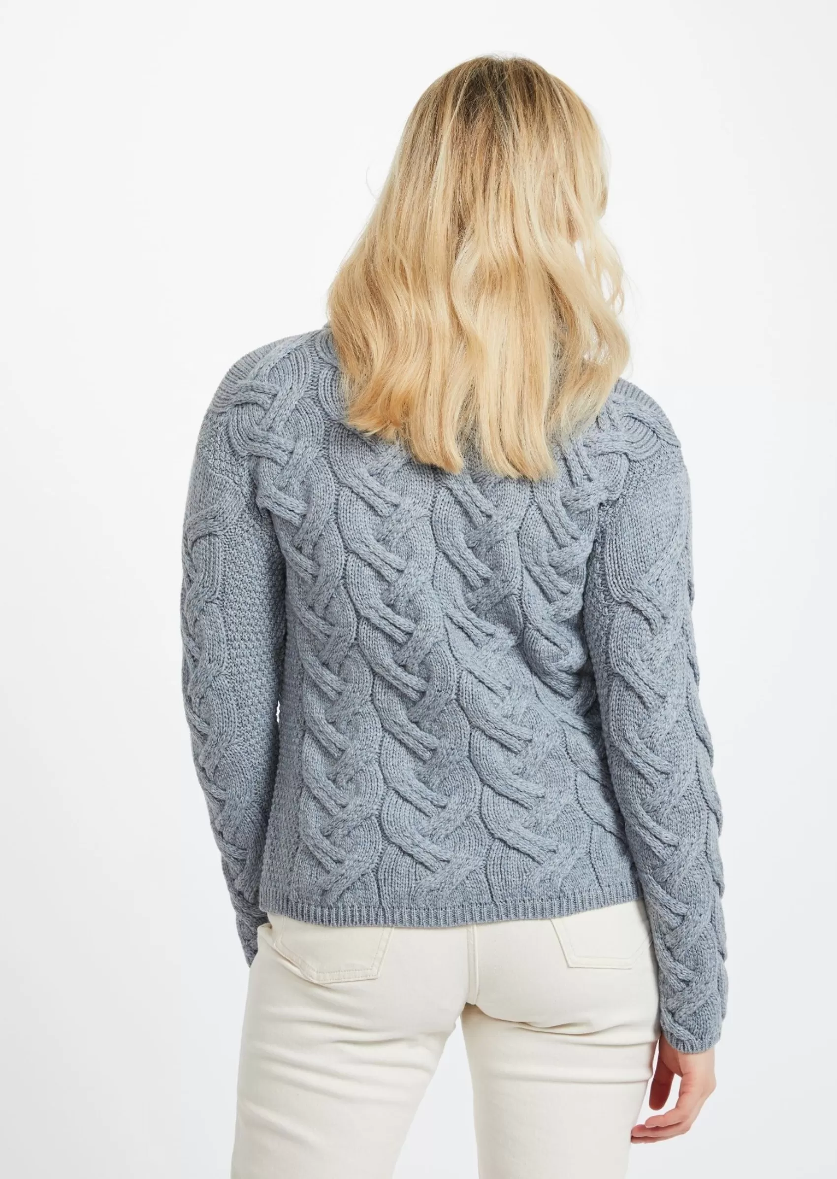 Aran Sweaters^Aran Woollen Mills Aran Cowl Neck Chunky Sweater | Ocean Grey