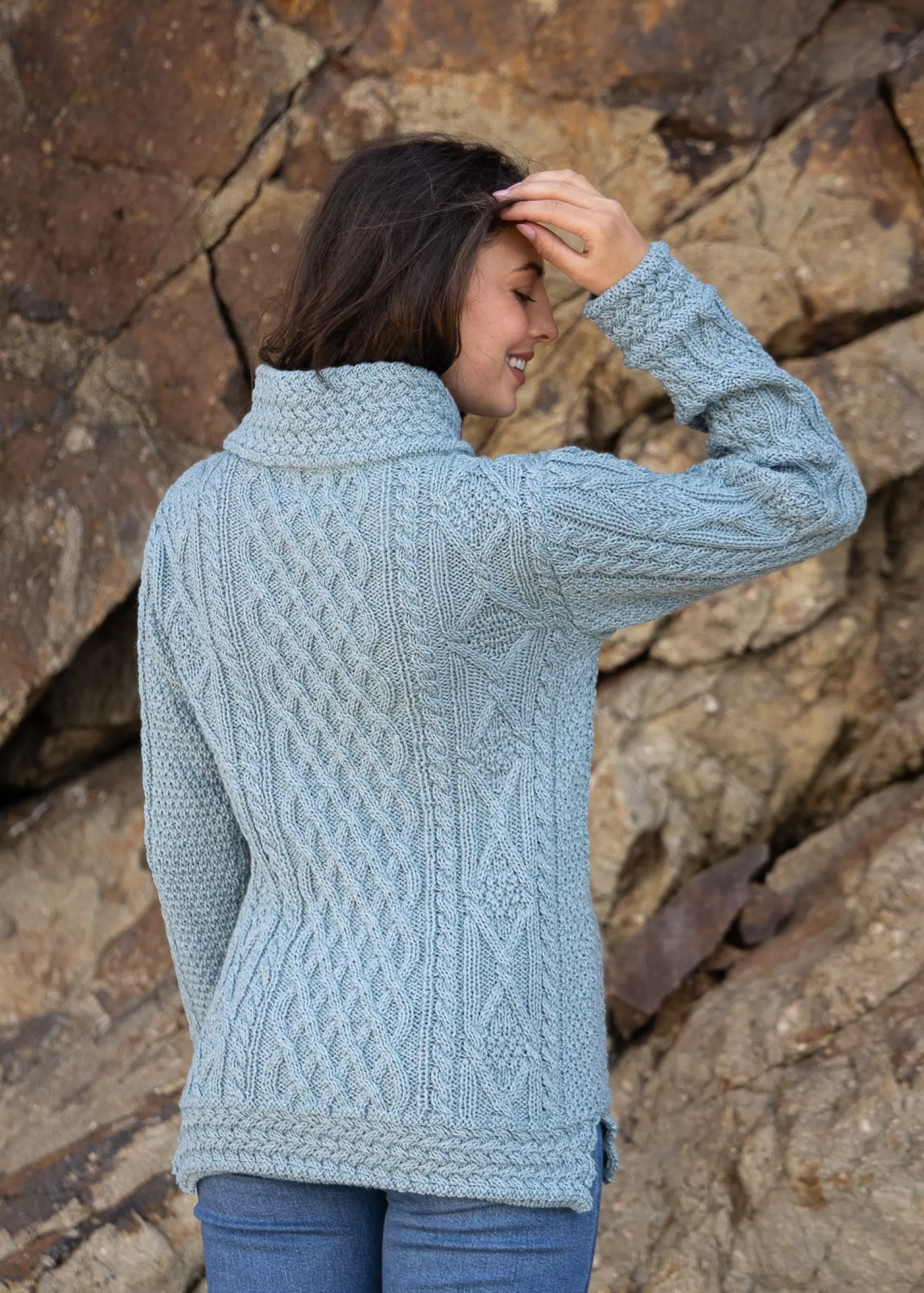 Aran Sweaters^Original Aran Company Aran Cowl Neck Women's Sweater | Aqua