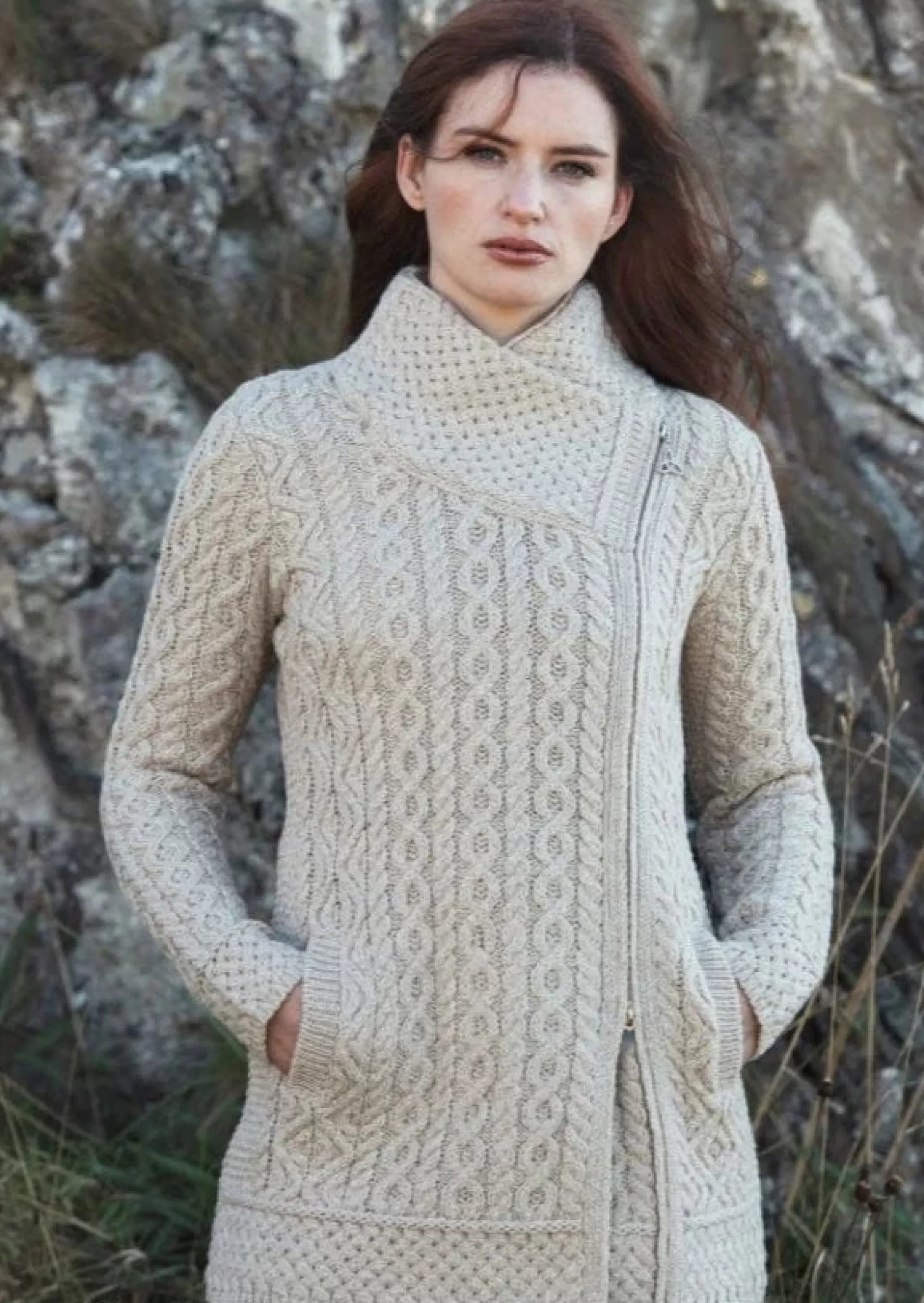 Aran Sweaters | Aran Cardigans^Aran Crafts Athenry Asymmetric Coat | Oatmeal