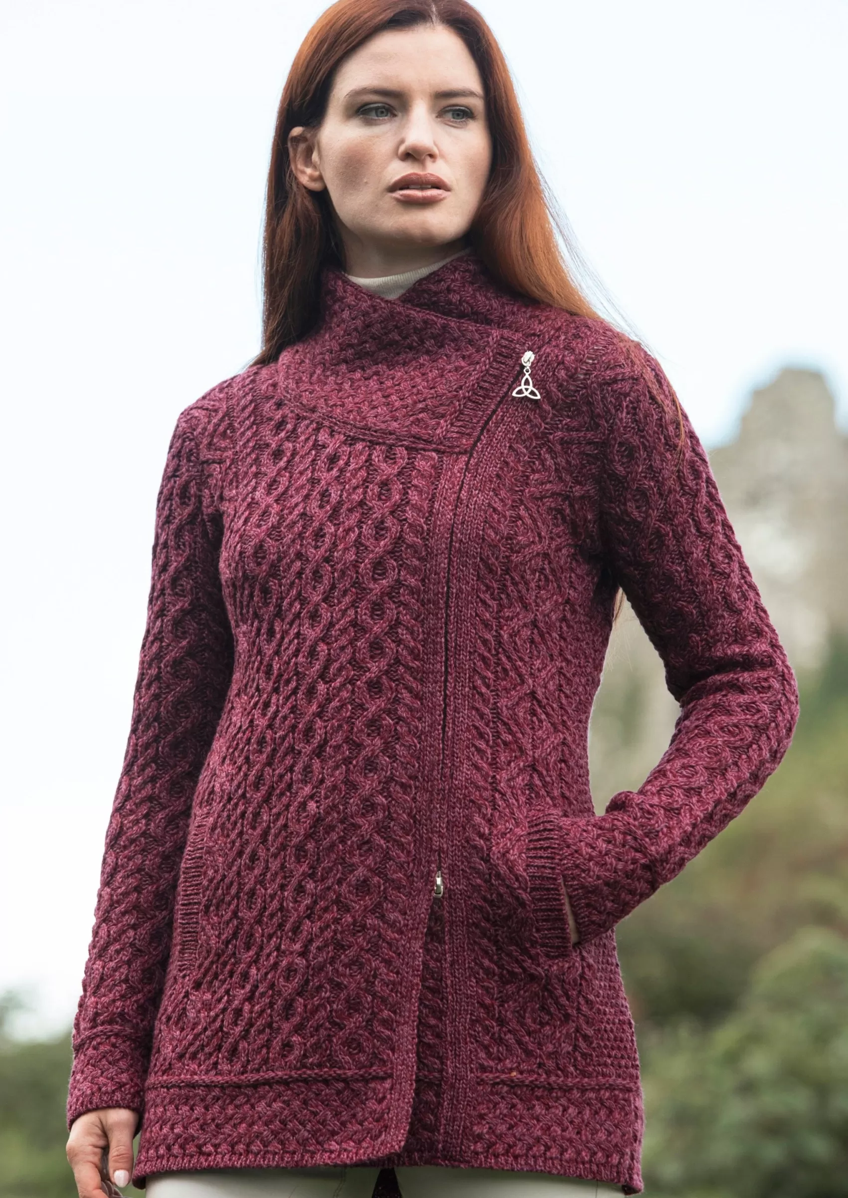 Aran Sweaters | Aran Cardigans^Aran Crafts Athenry Asymmetric Coat | Purple