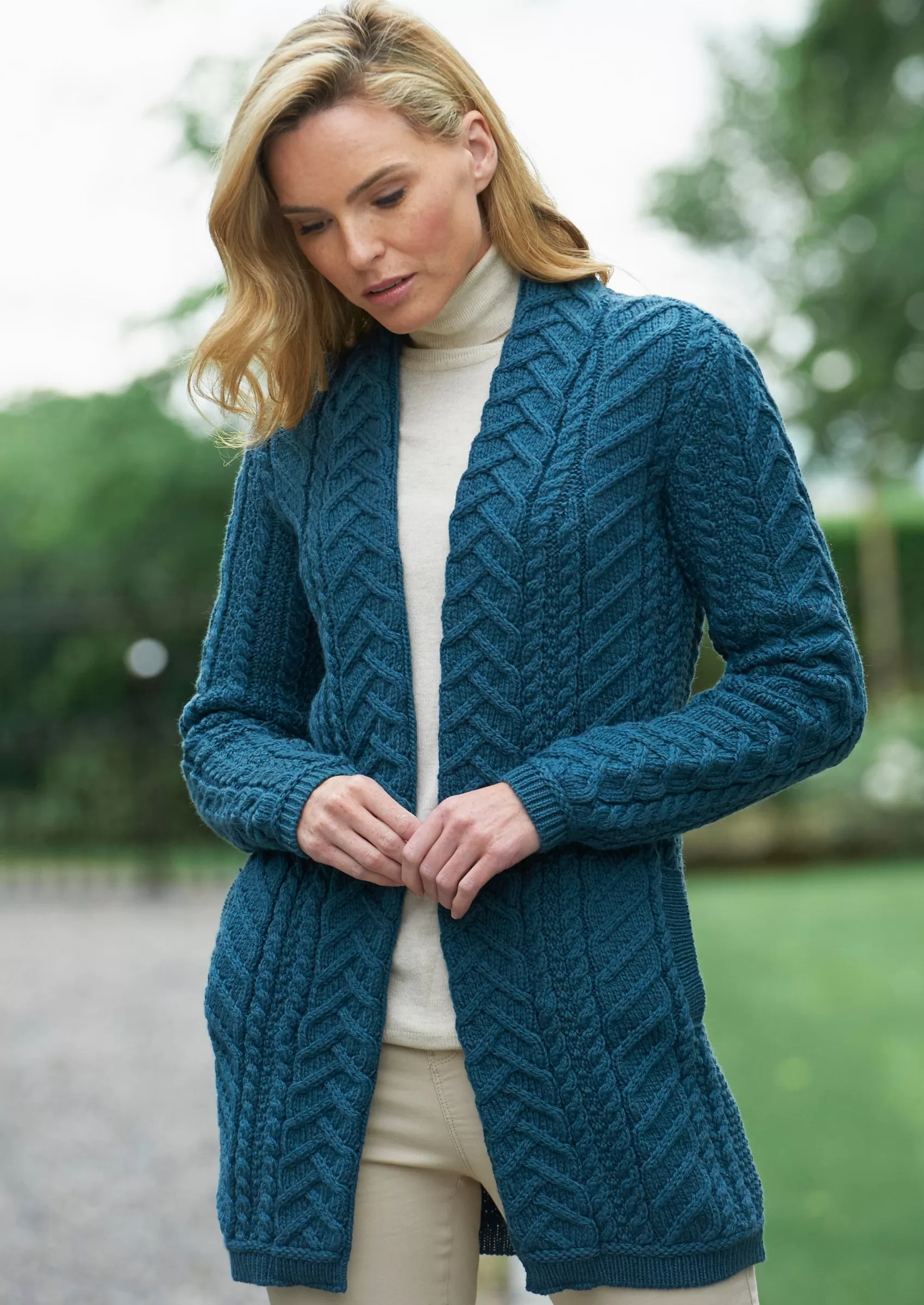 Aran Sweaters | Aran Cardigans^Aran Crafts Bandon Coat | Teal