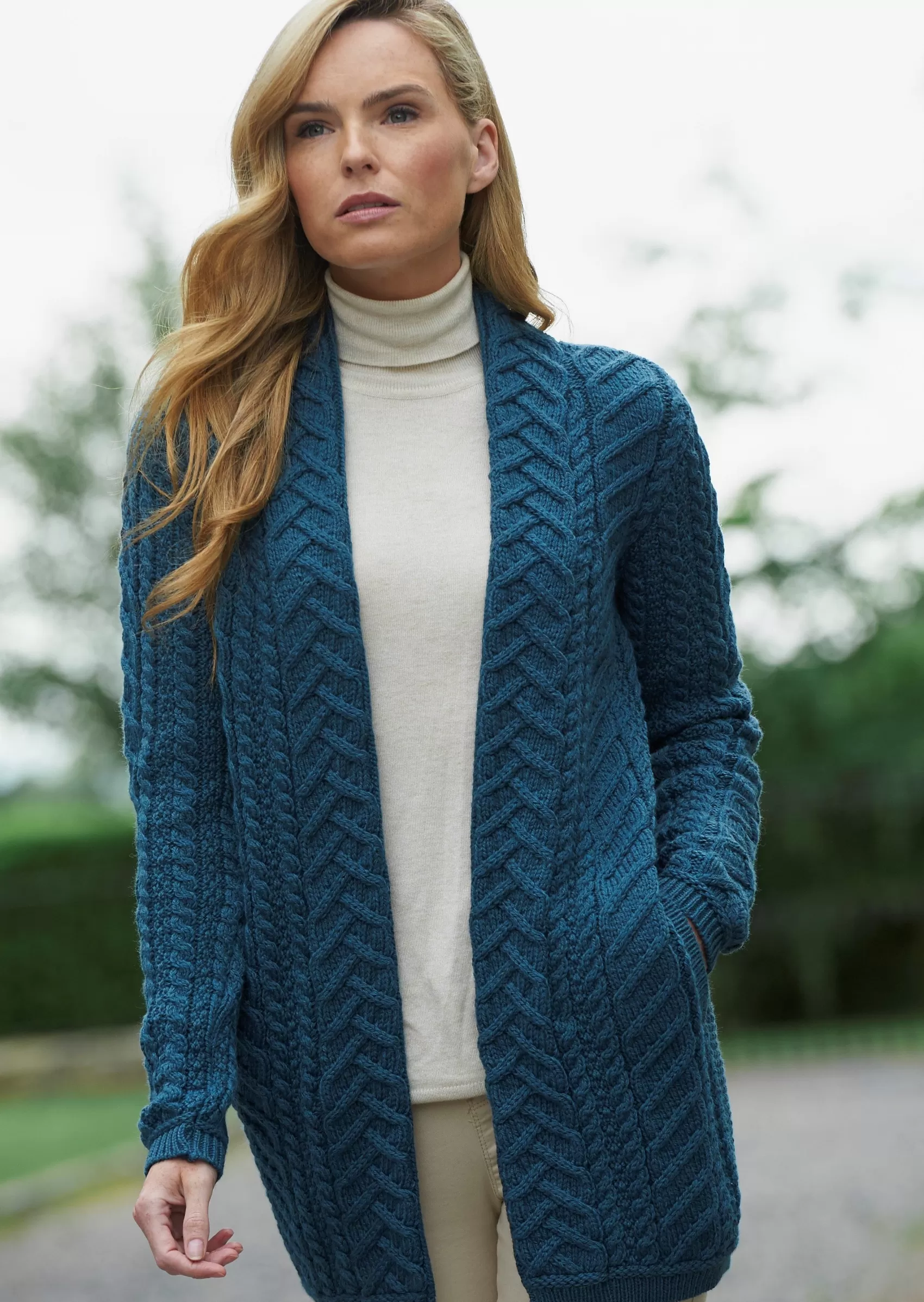 Aran Sweaters | Aran Cardigans^Aran Crafts Bandon Coat | Teal