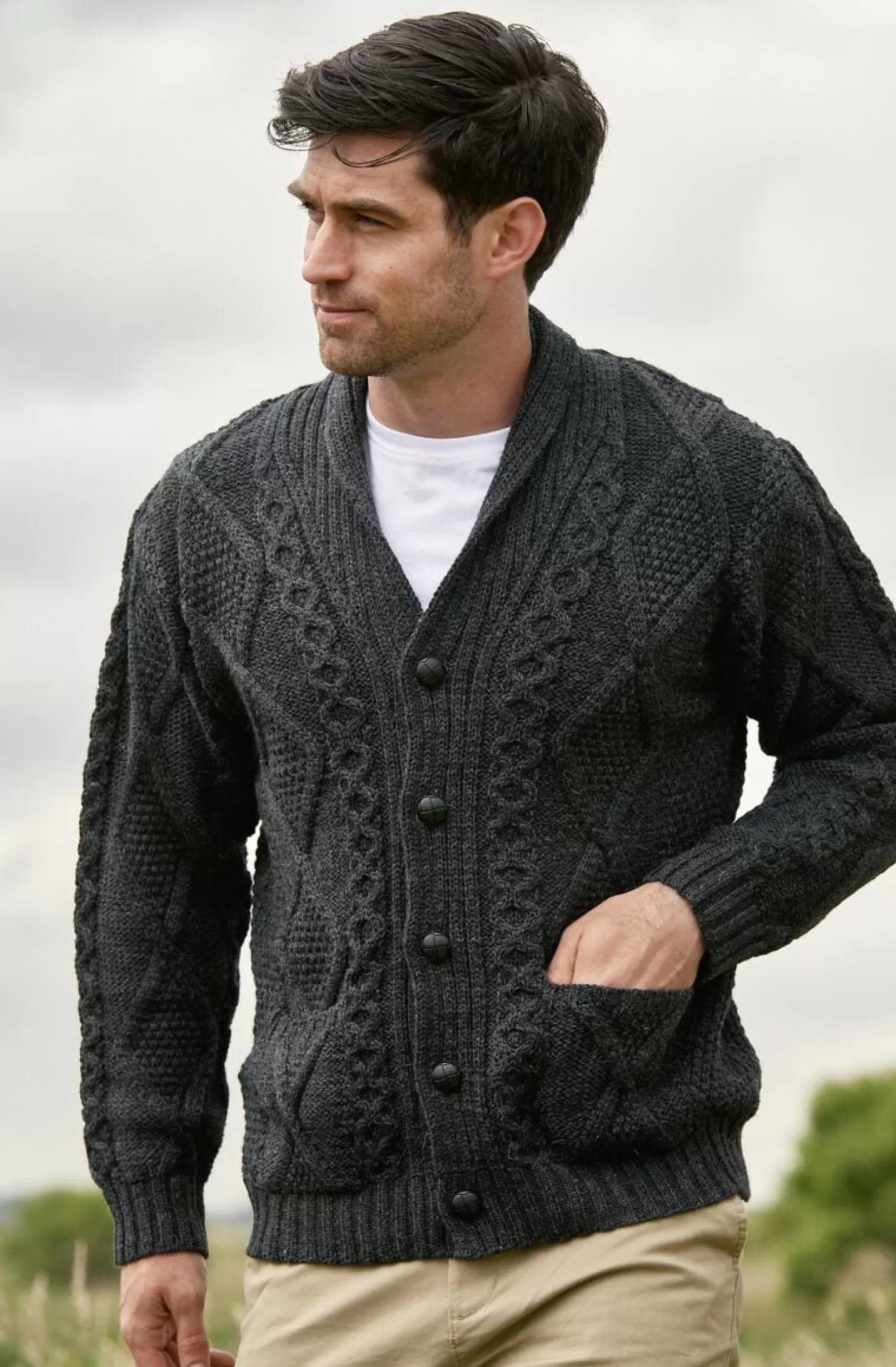 Aran Sweaters | Aran Cardigans^Aran Crafts Button Cardigan | Charcoal