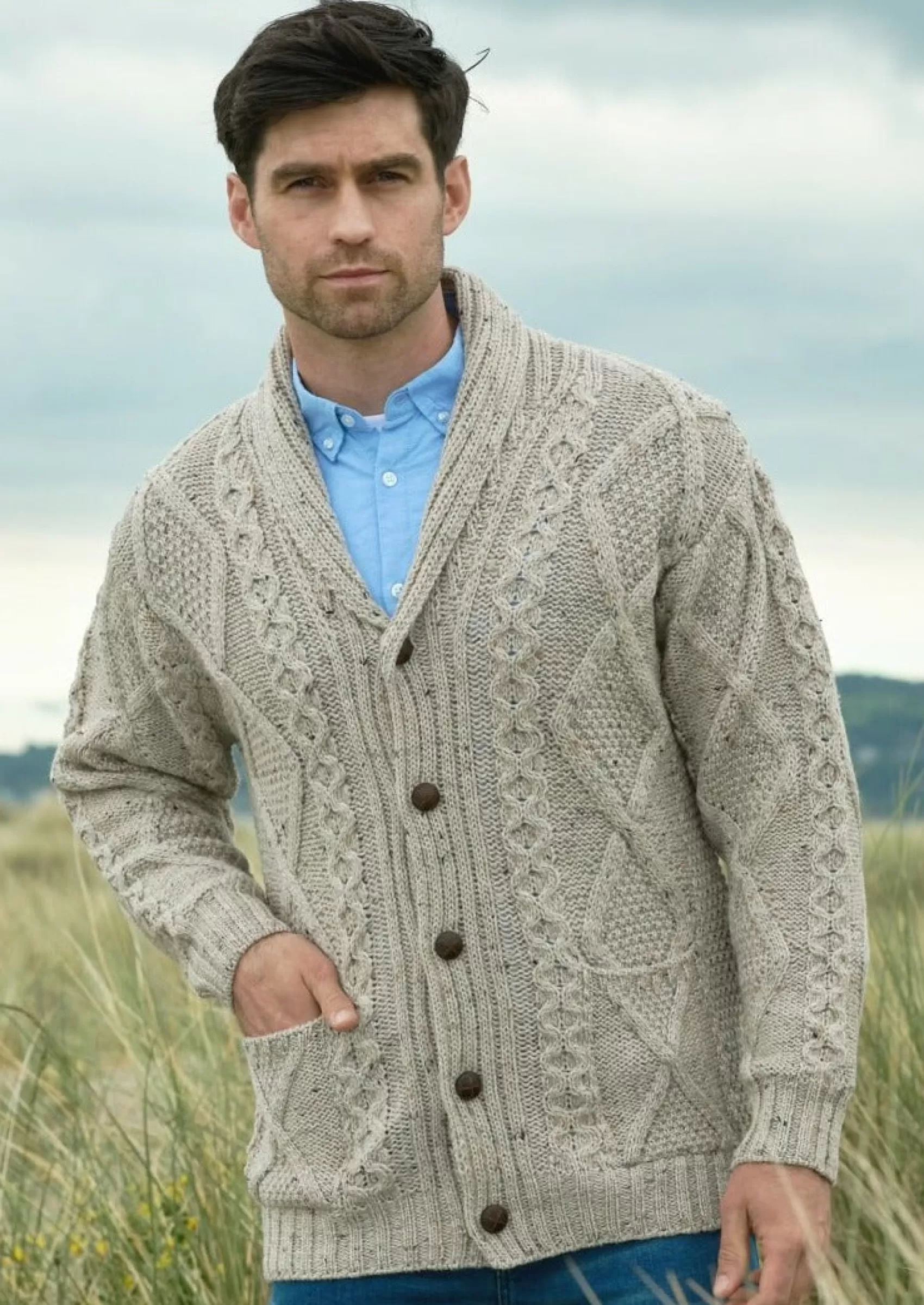 Aran Sweaters | Aran Cardigans^Aran Crafts Button Cardigan | Oatmeal