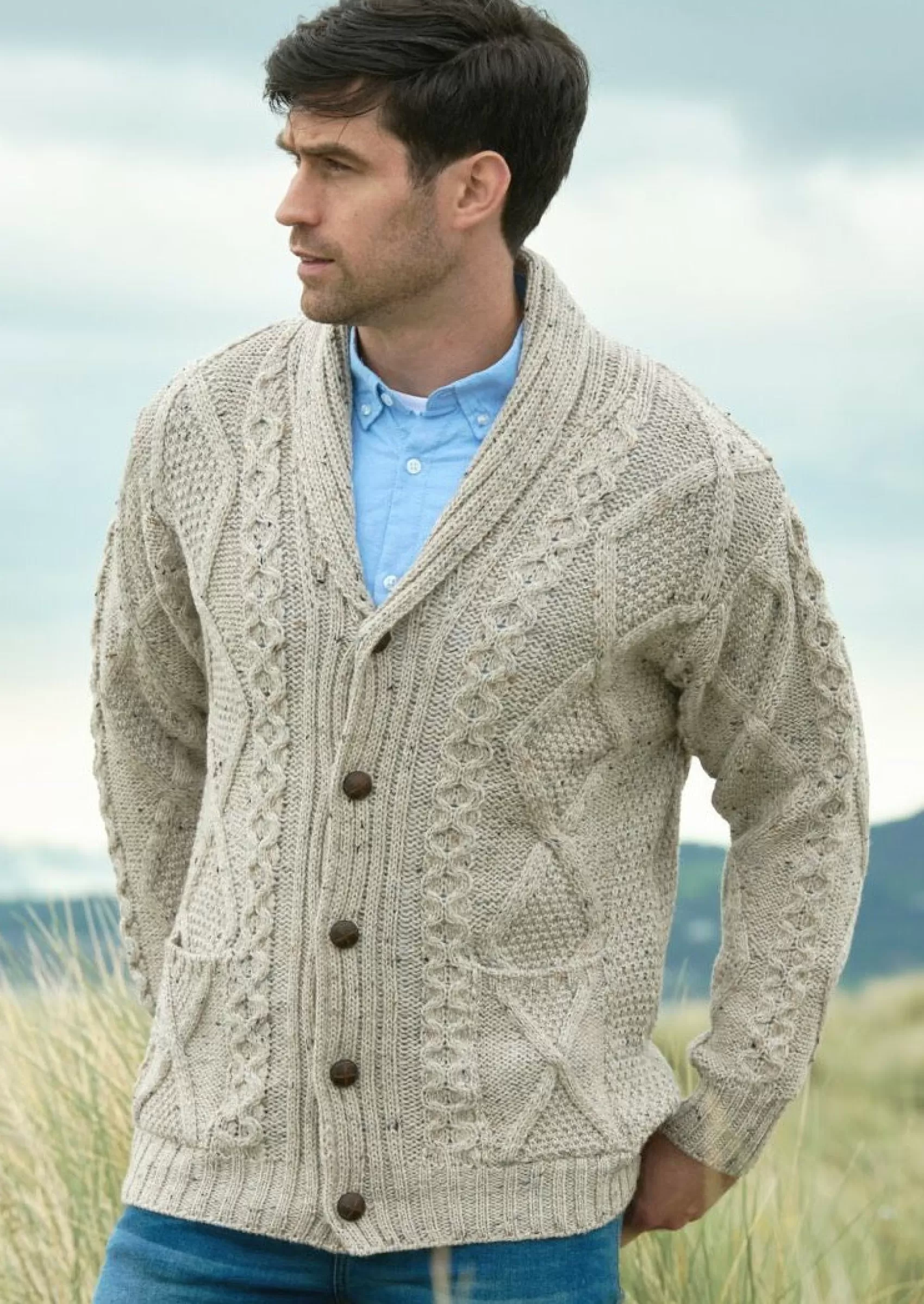 Aran Sweaters | Aran Cardigans^Aran Crafts Button Cardigan | Oatmeal