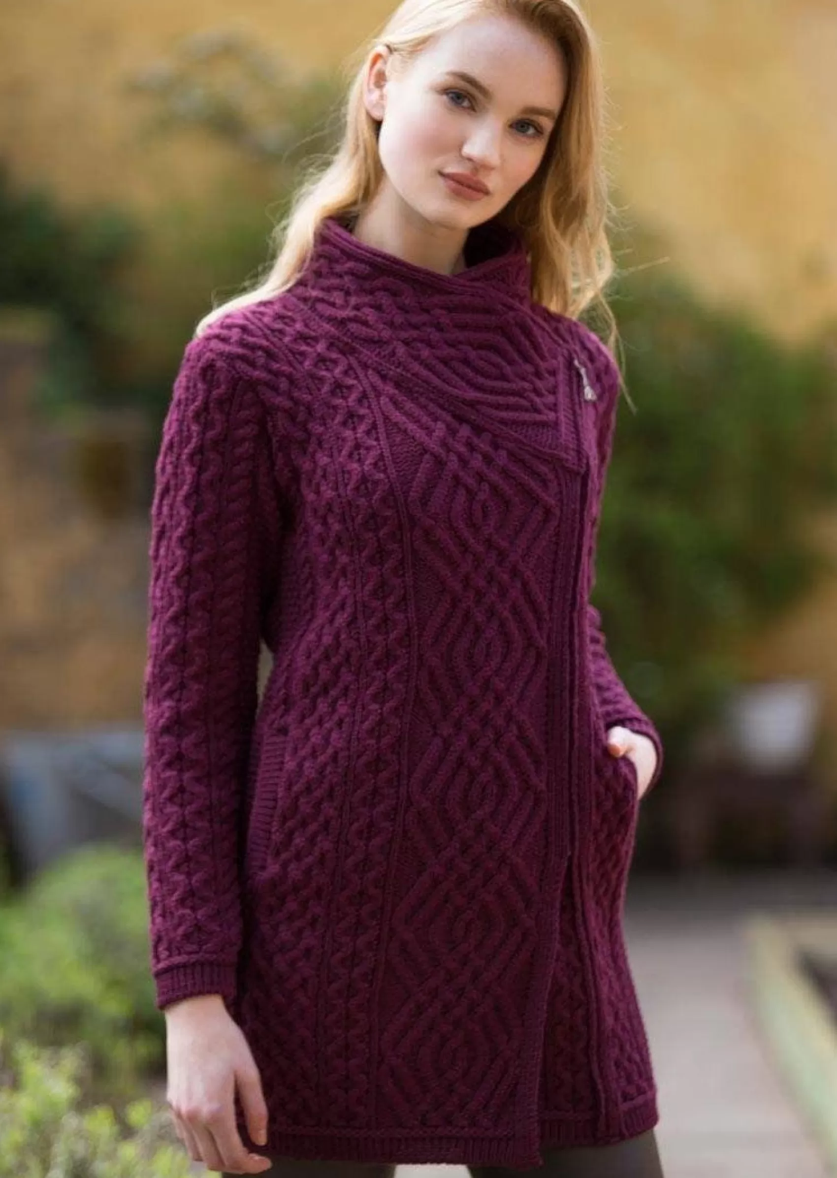 Aran Sweaters | Aran Cardigans^Aran Crafts Cable Knit Side Zip Coat