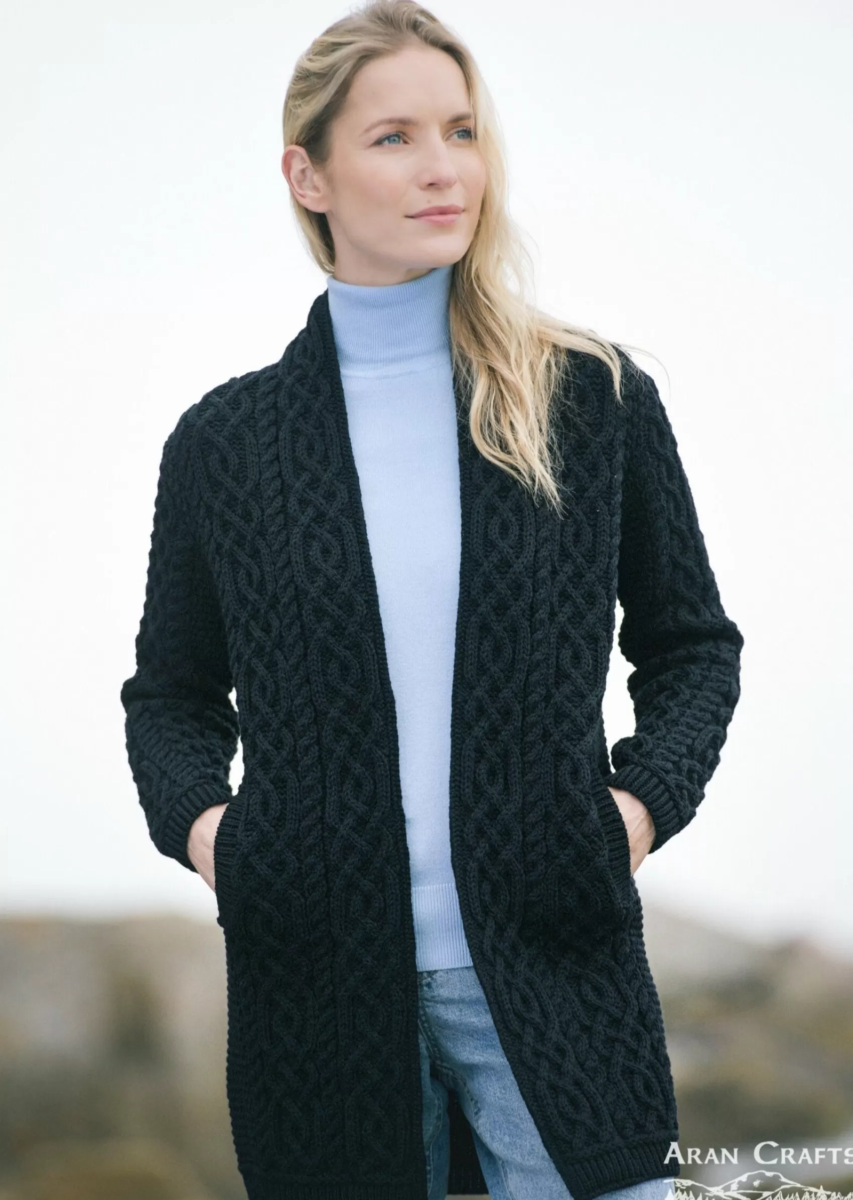 Aran Sweaters | Aran Cardigans^Aran Crafts Celtic Braid Coat | Black