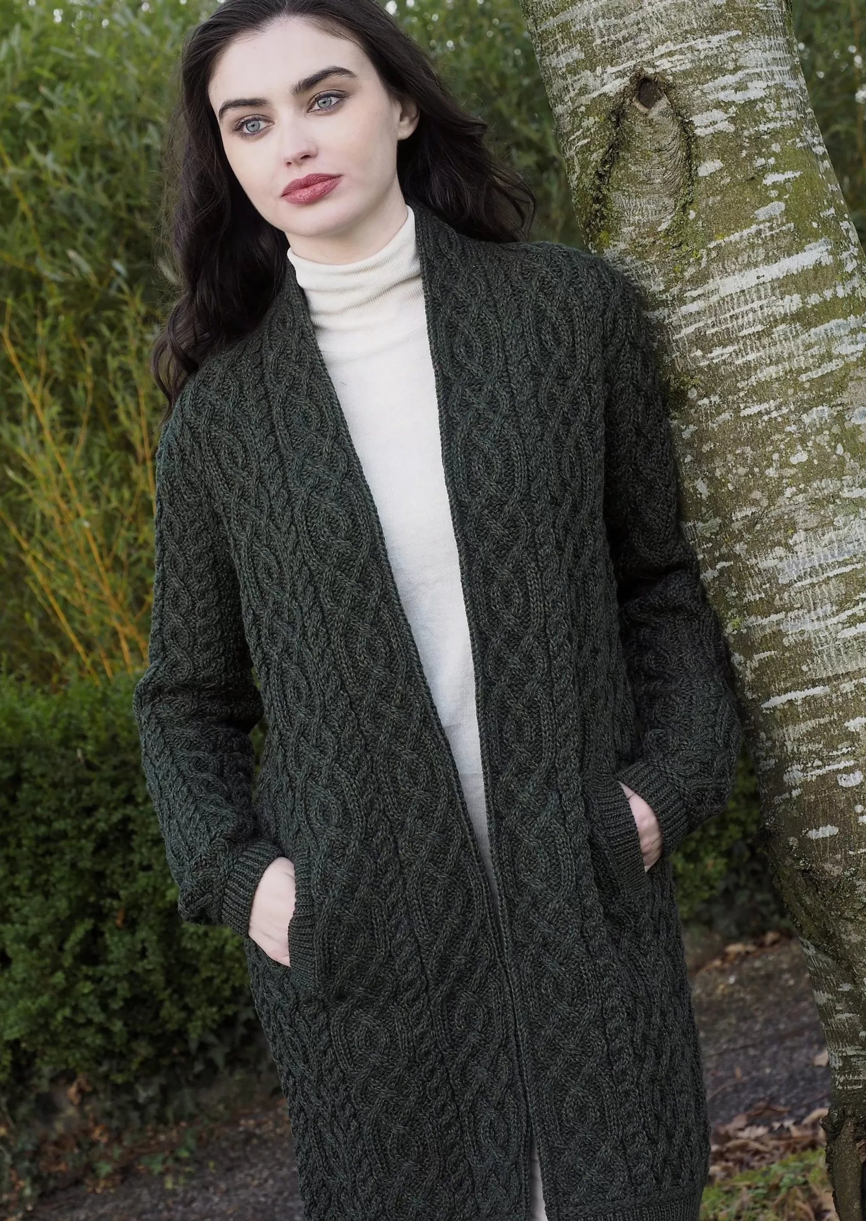 Aran Sweaters | Aran Cardigans^Aran Crafts Celtic Braid Coat | Green